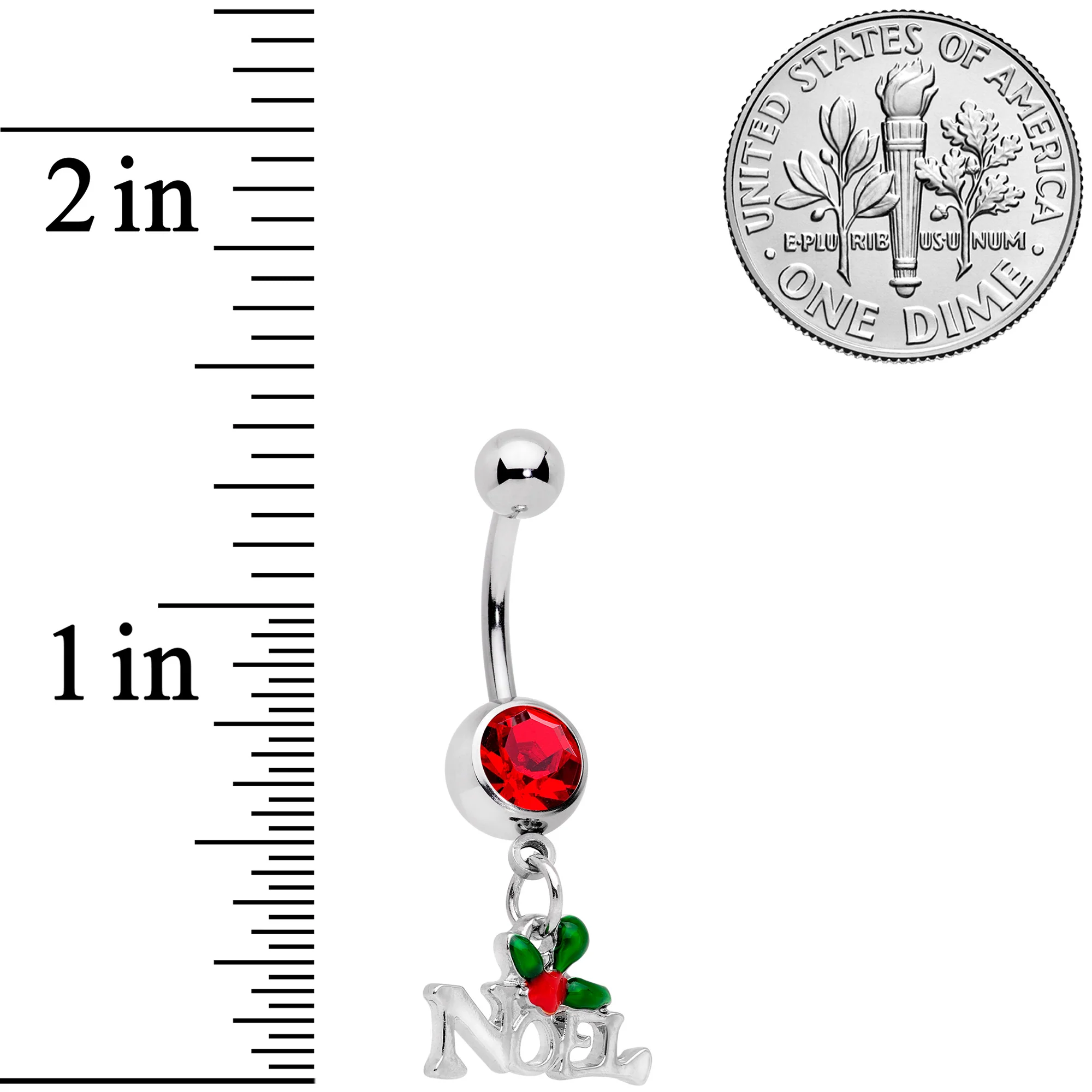 Red Gem Noel Winter Holiday Christmas Dangle Belly Ring - Image 7