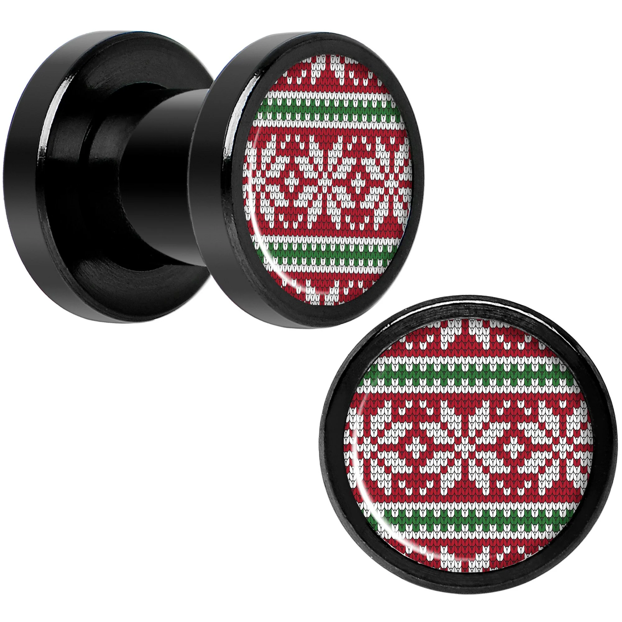 Red Green Christmas Sweater Black Screw Fit Plug Set Sizes 5mm to 20mm - Image 3