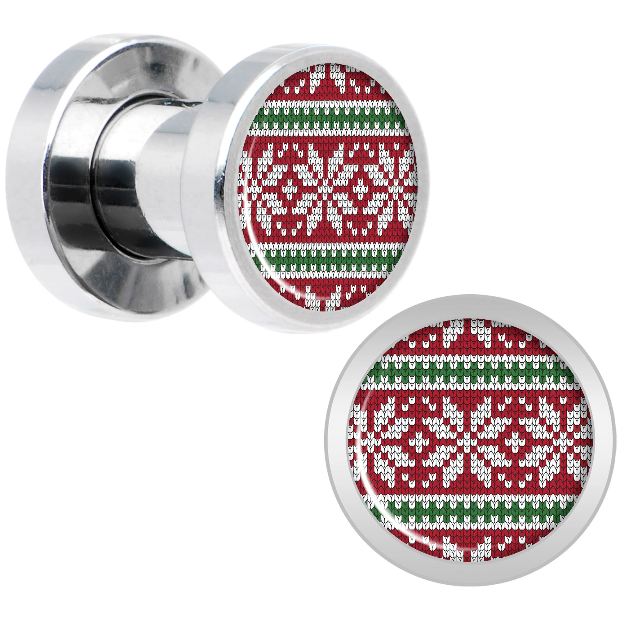 Red Green Christmas Sweater Screw Fit Plug Set Sizes 5mm to 20mm - Image 2