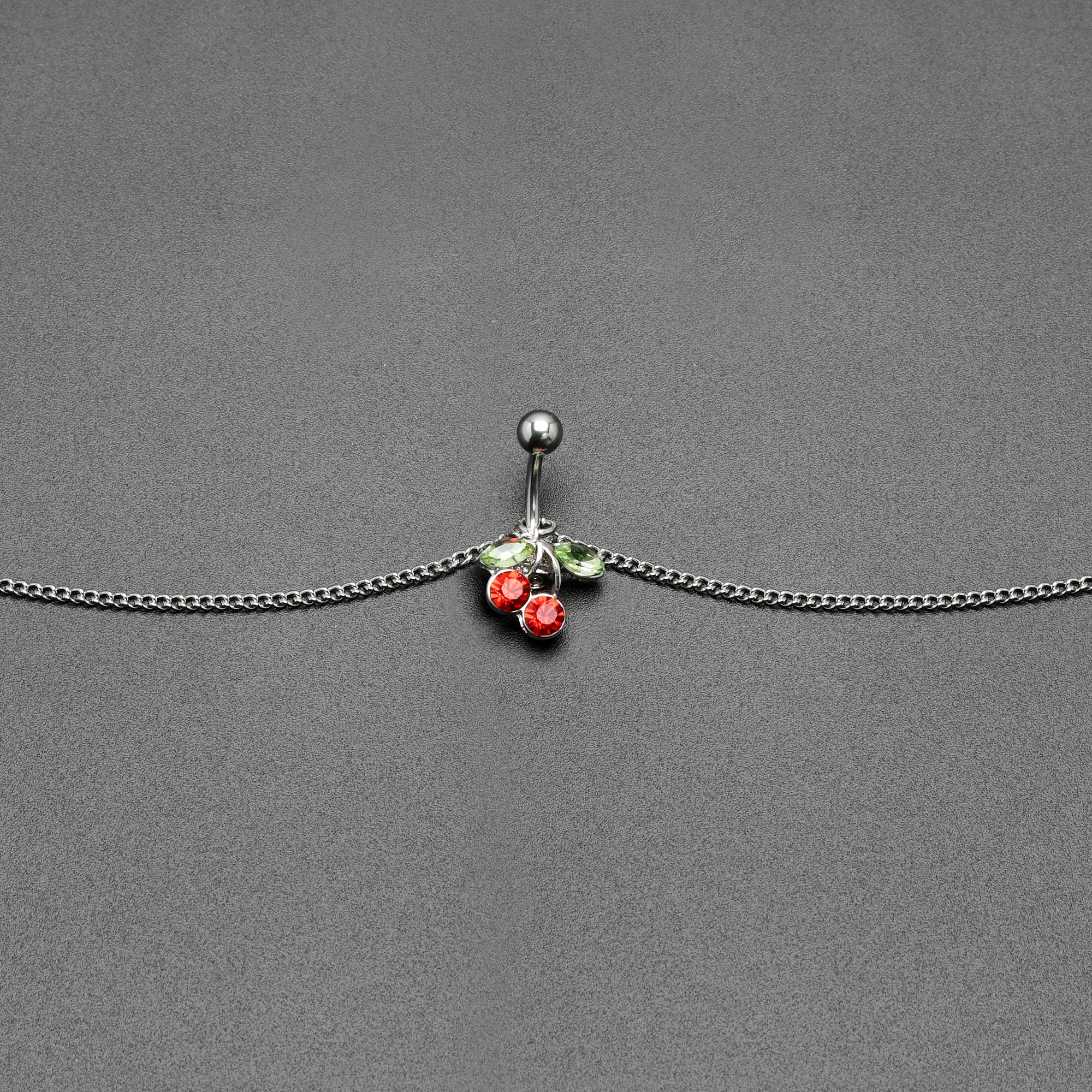 Red Green Gem Cheery Cherries Fruit Belly Ring Belly Chain - Image 3