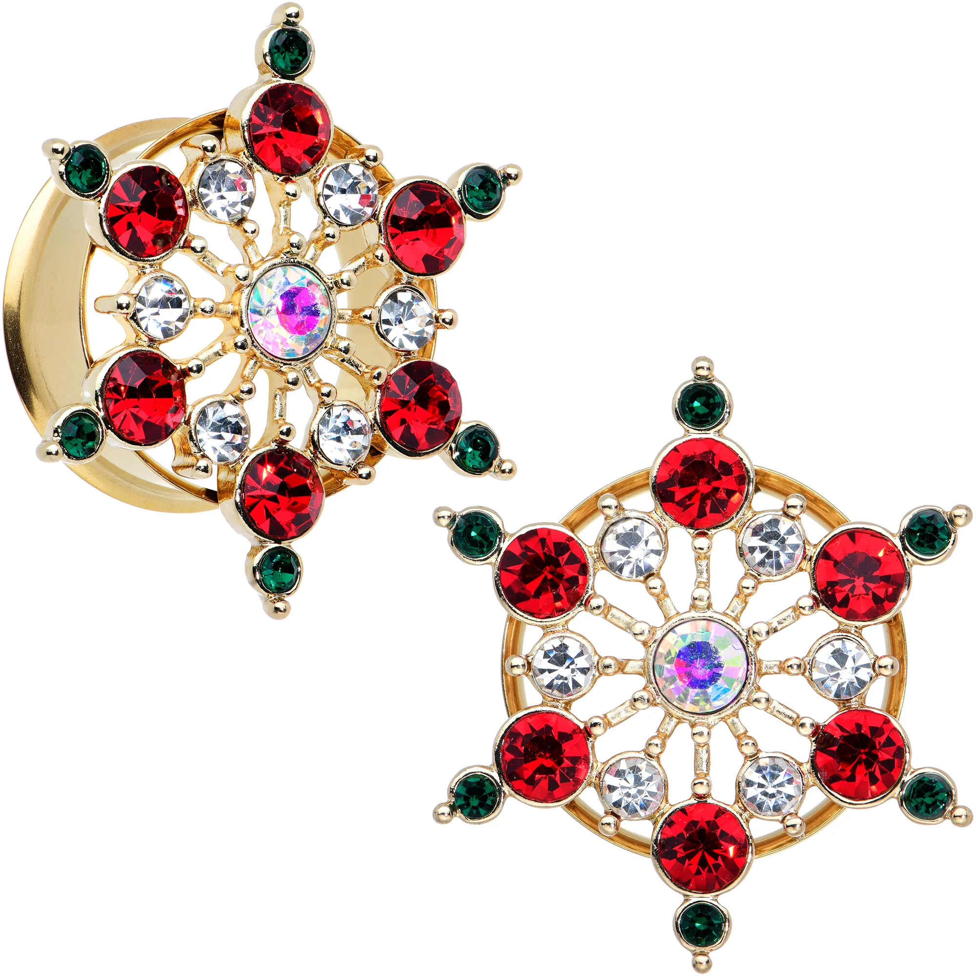 Red Green Gem Gold Tone Bright Christmas Double Flare Plug Set - Image 13