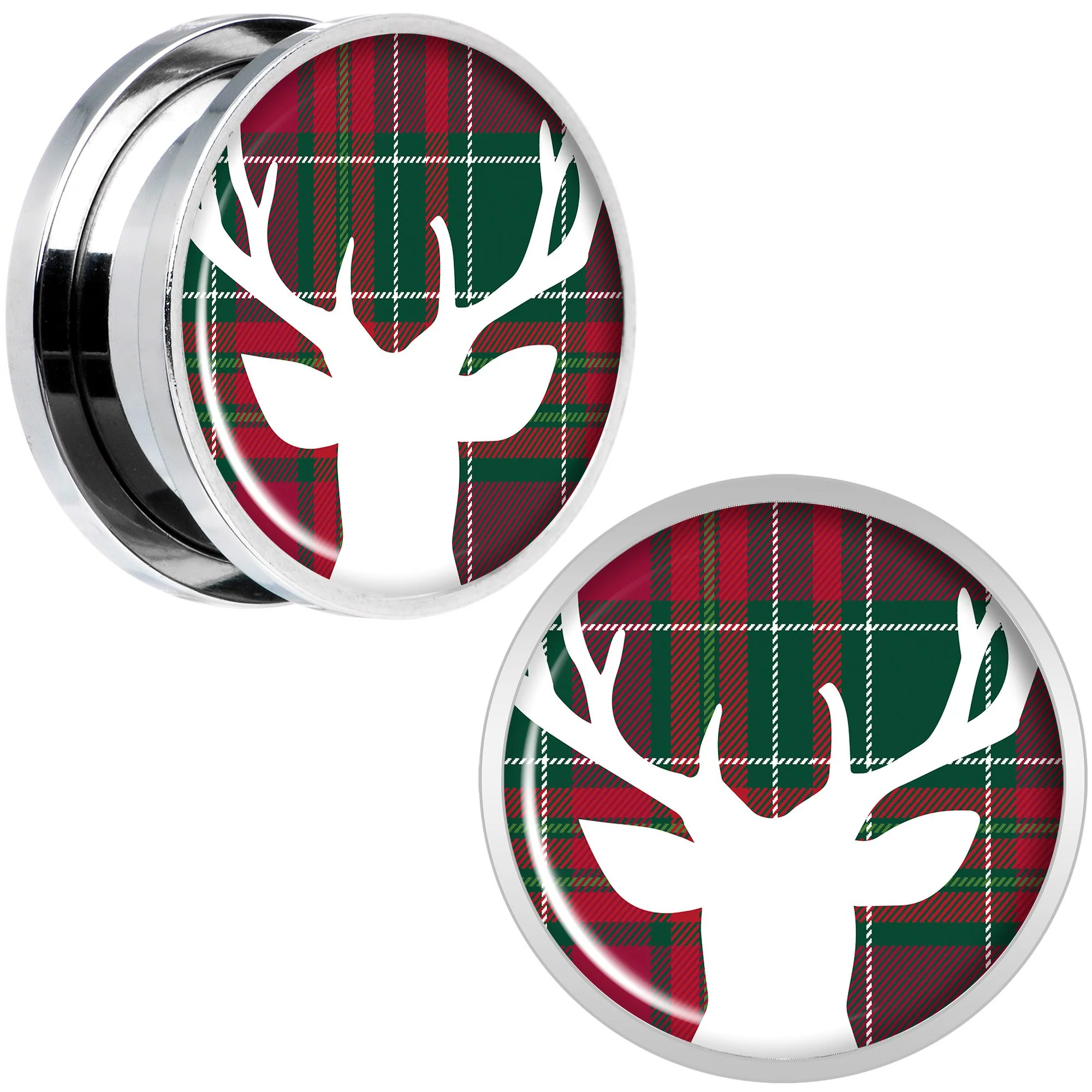 Red Green Plaid Reindeer Screw Fit Plug Set Sizes 5mm to 20mm - Image 8