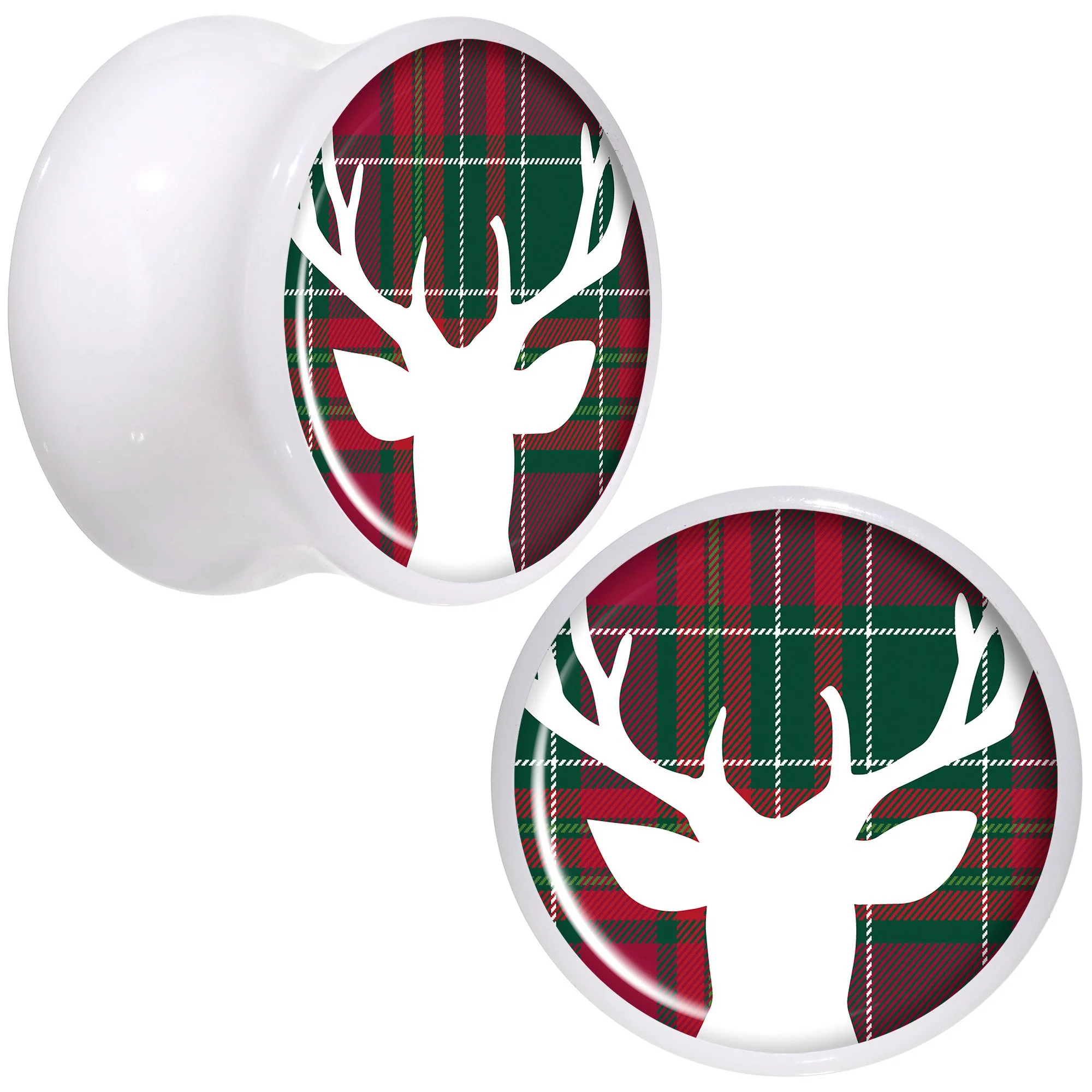 Red Green Plaid Reindeer White Acrylic Saddle Plug Set Sizes 5mm to 20mm - Image 6