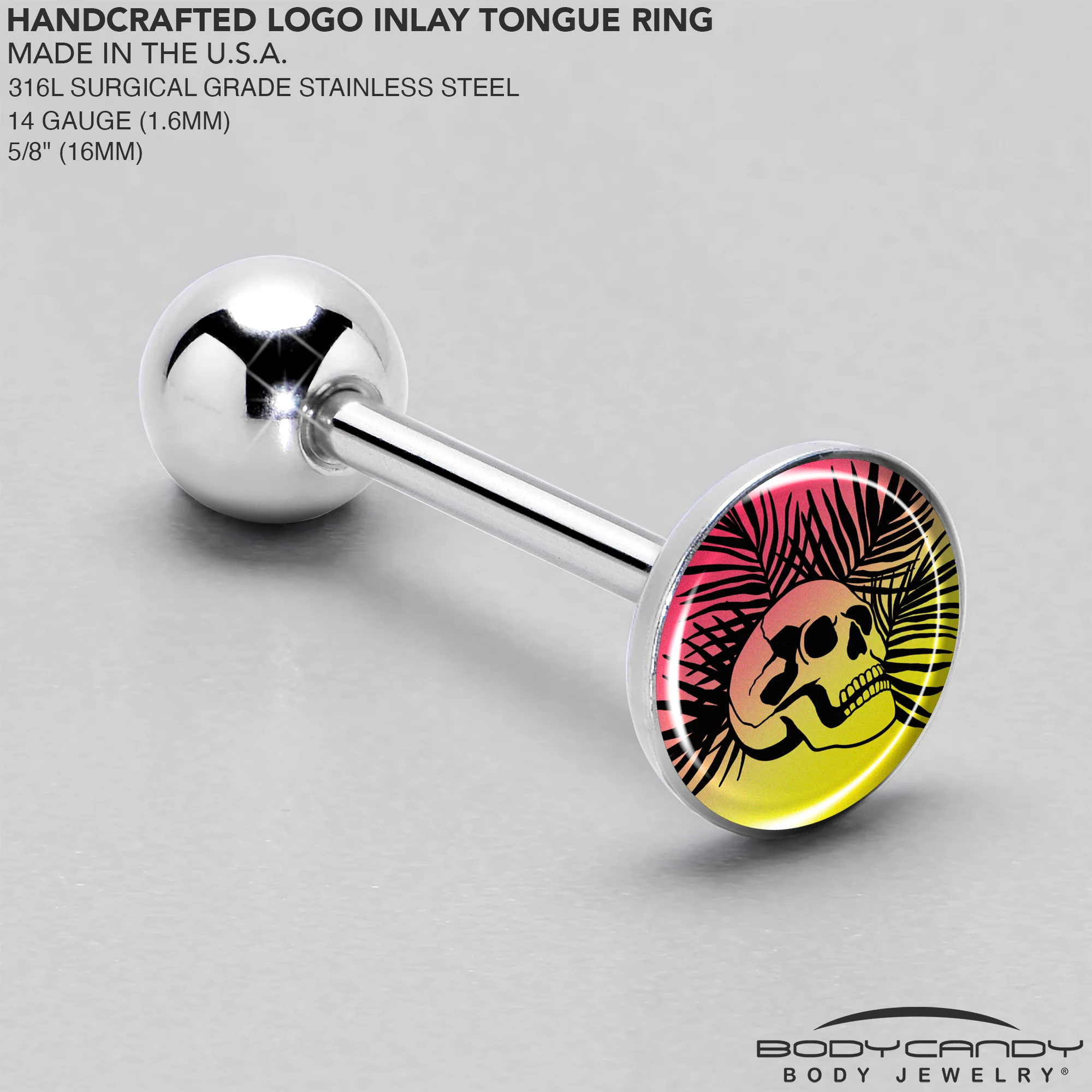 Red Haze Sunset Skull and Palms Barbell Tongue Ring by Onyx O - Image 4