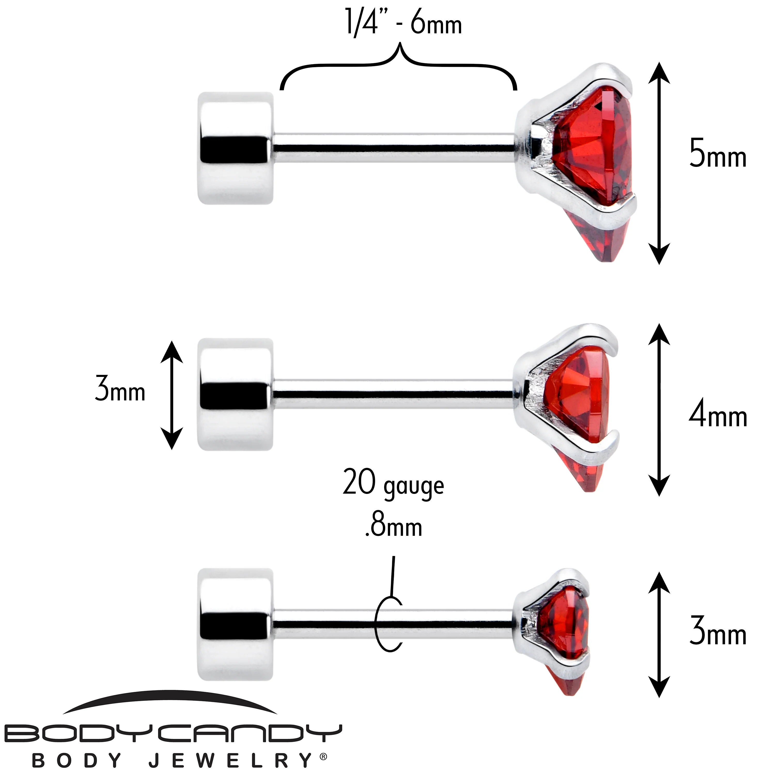 Red Heart CZ Flat Back Stud Earrings - 3 Pairs - Image 6