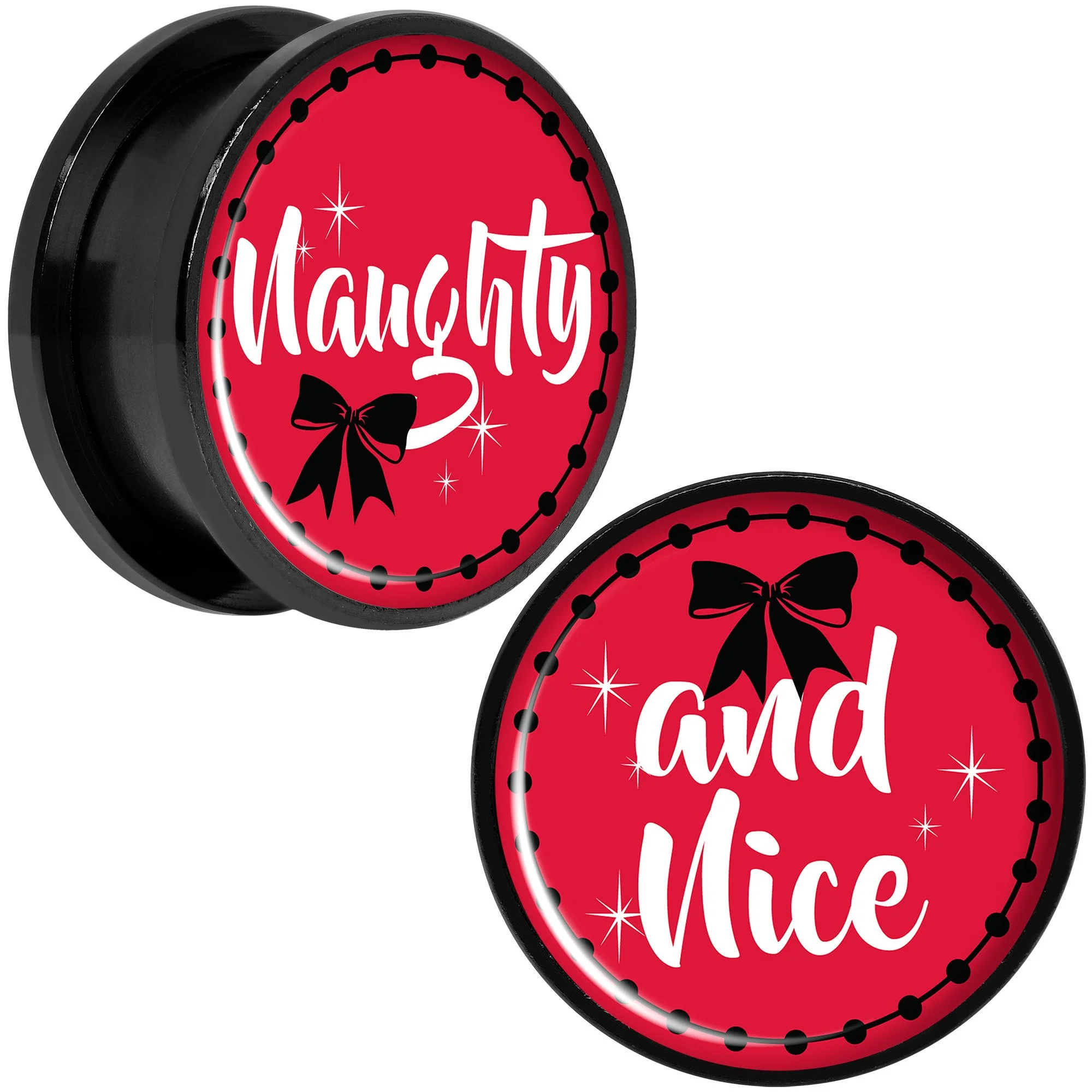 Red Holiday Naughtyy and Nice Black Screw Fit Plug Set Sizes 6mm to 20mm - Image 8