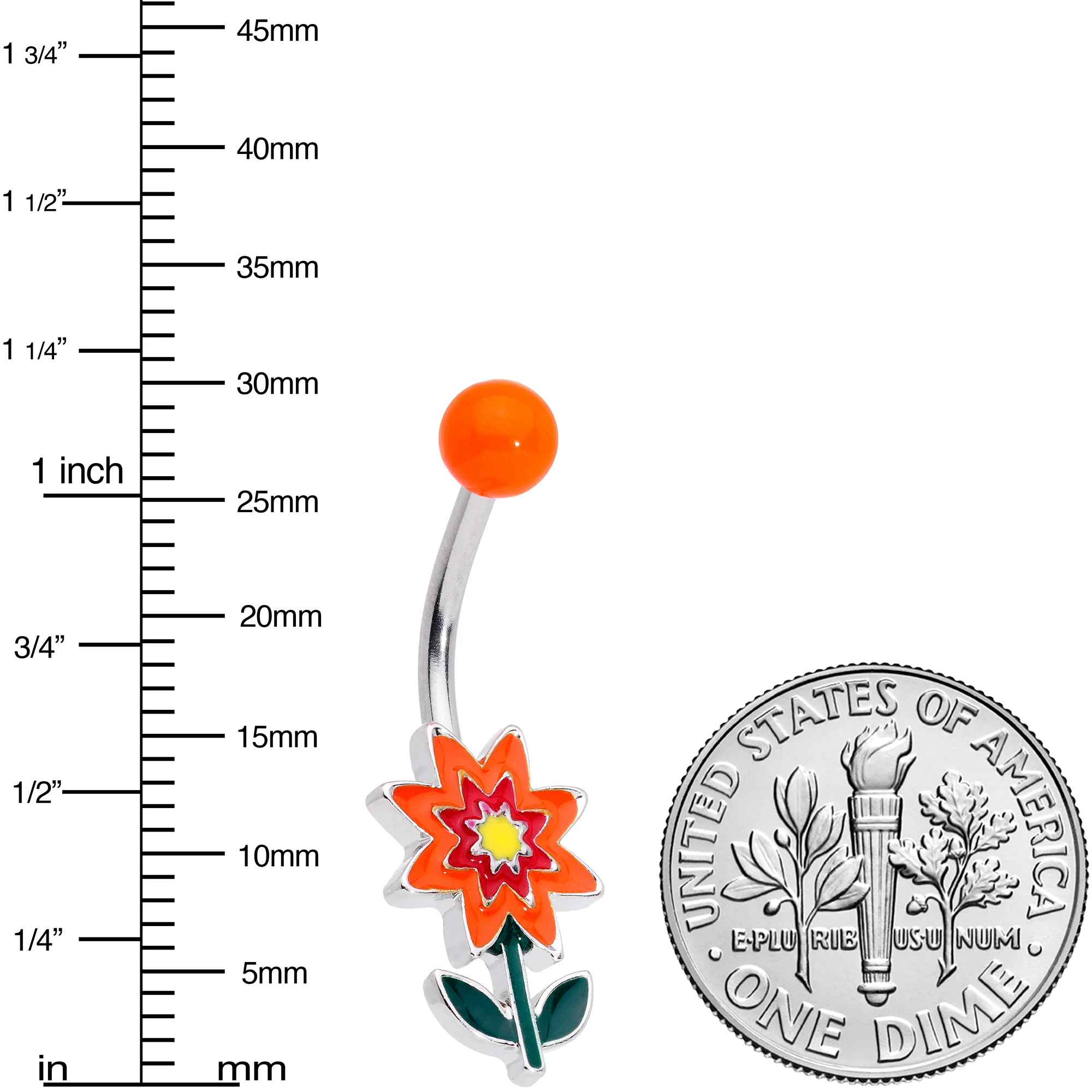 Red Orange Fanciful Flower Belly Ring - Image 2