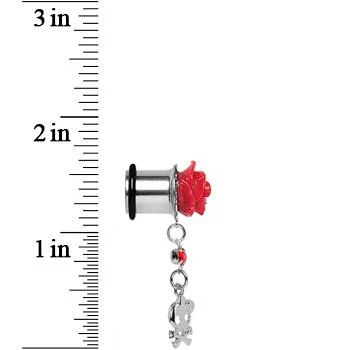 Red Rose Flower Skull Crossbones Dangle Plug Sizes 5mm to 12mm - Image 4