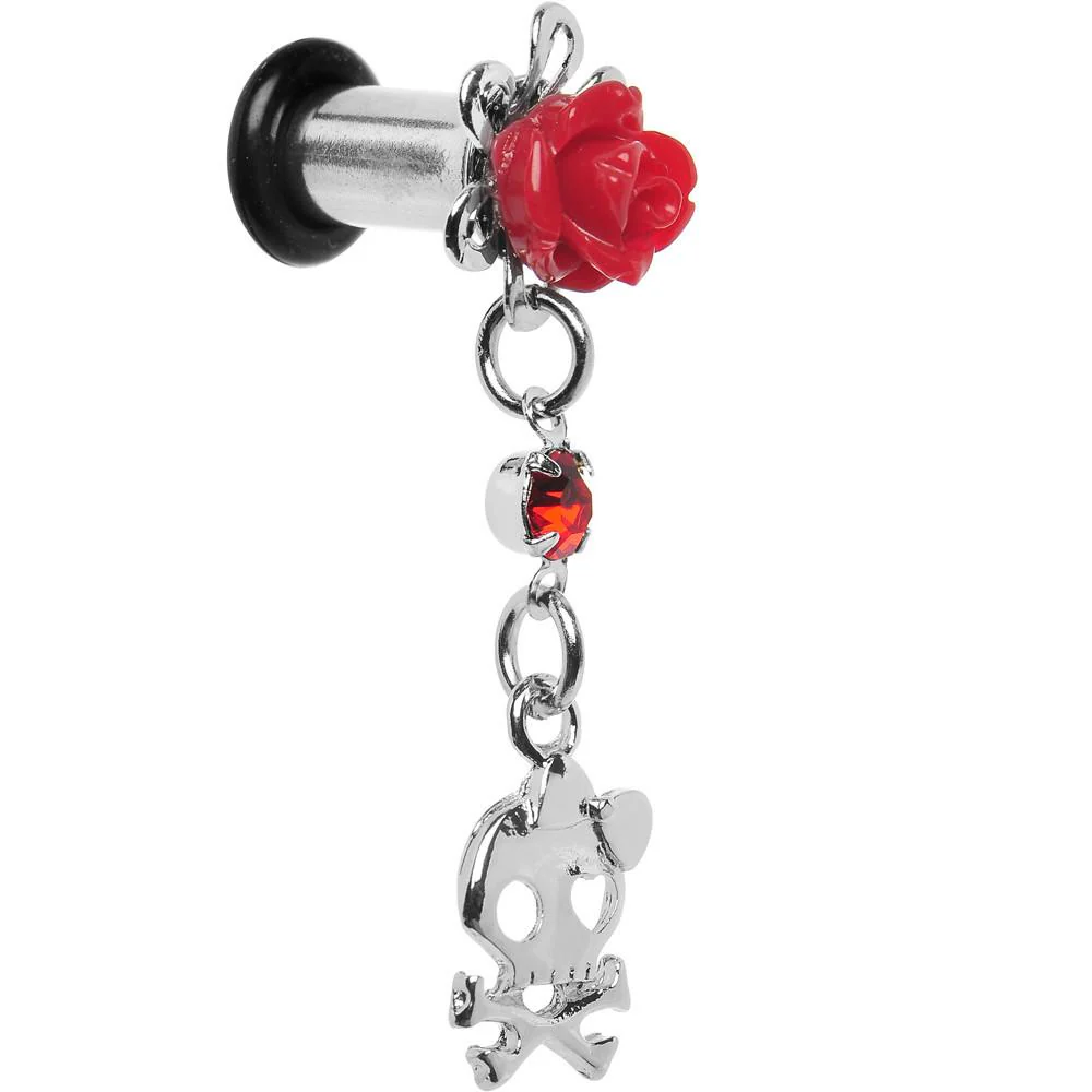 Red Rose Flower Skull Crossbones Dangle Plug Sizes 5mm to 12mm - Image 6