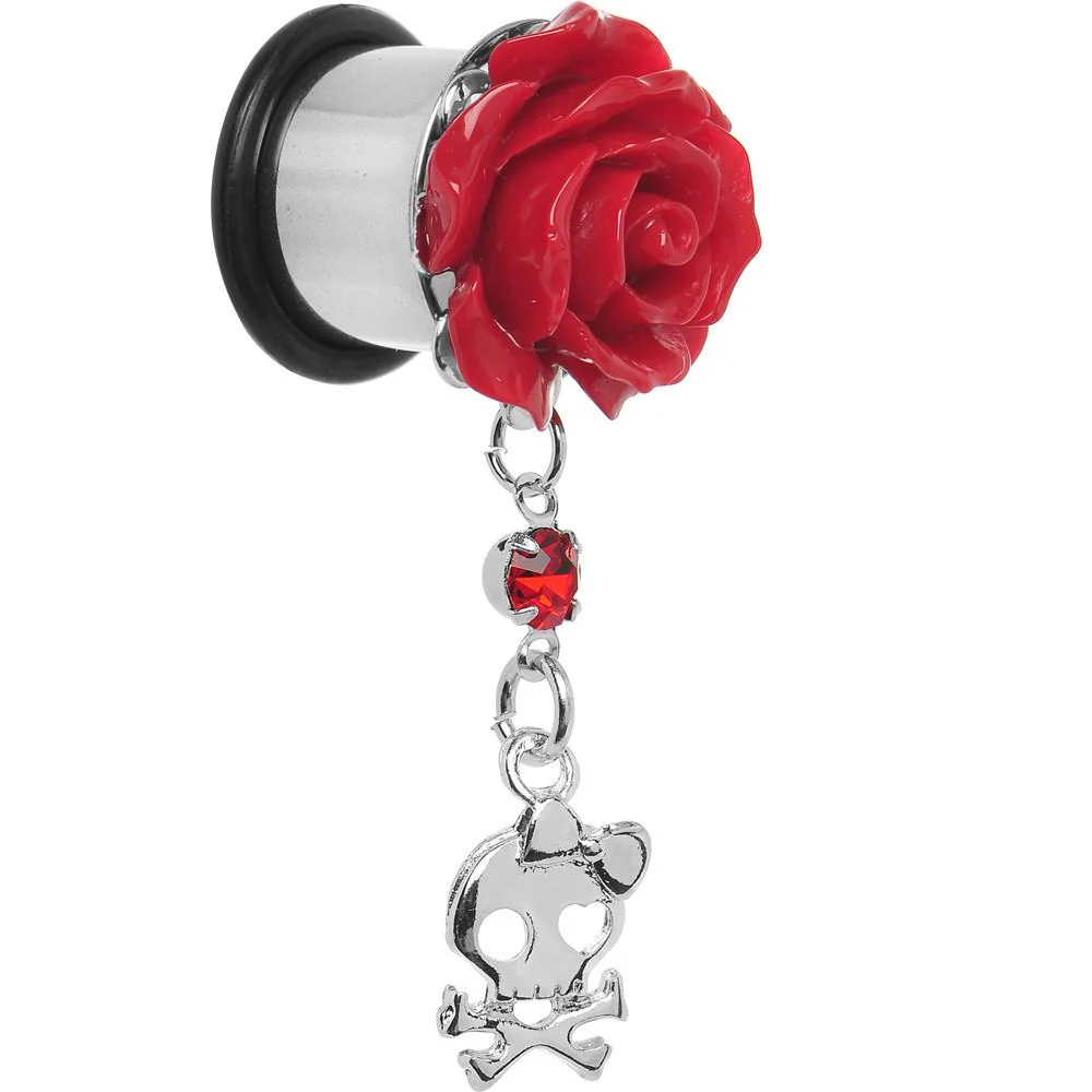Red Rose Flower Skull Crossbones Dangle Plug Sizes 5mm to 12mm - Image 8