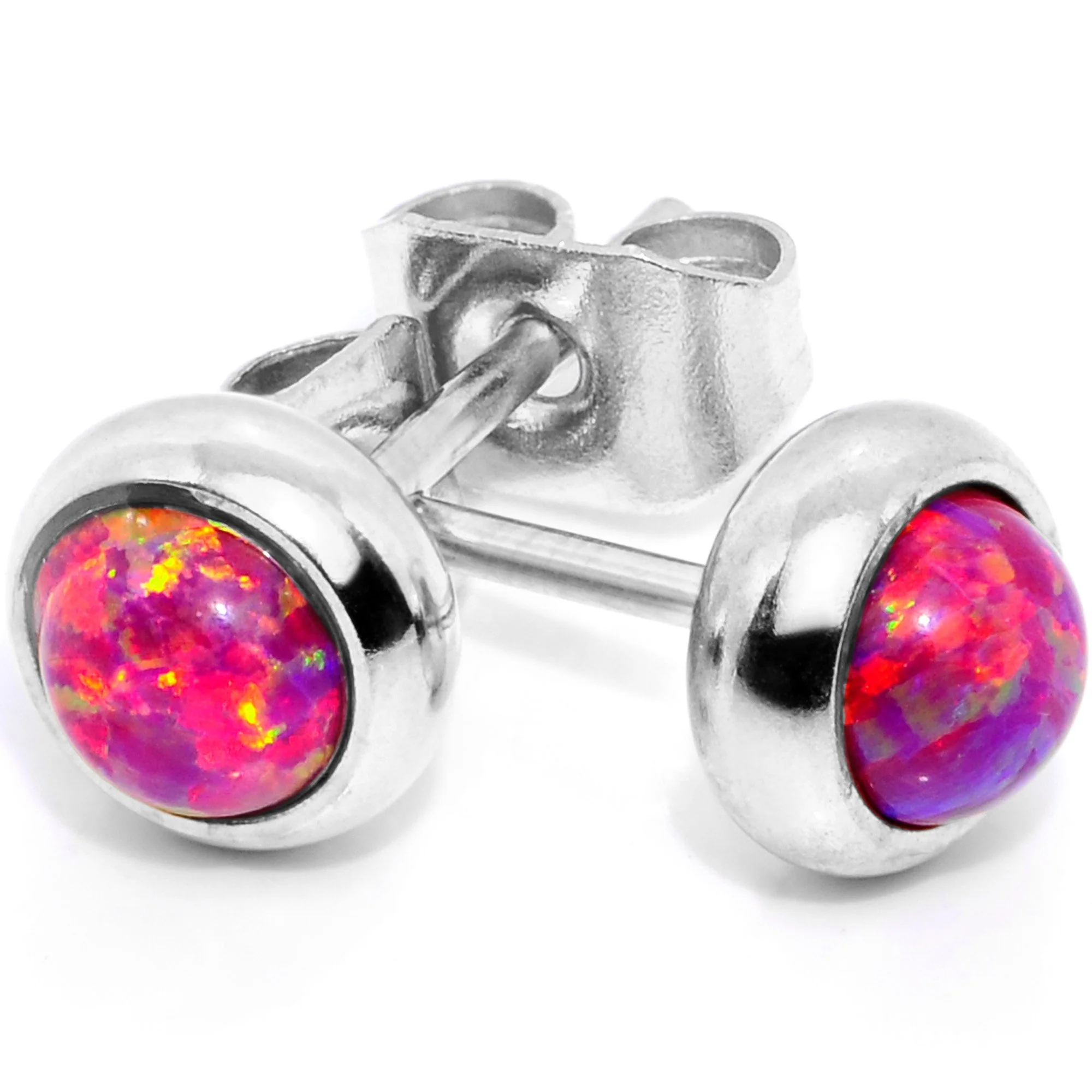 Red Synthetic Opal 316L Surgical Steel Stud Earrings - Image 2