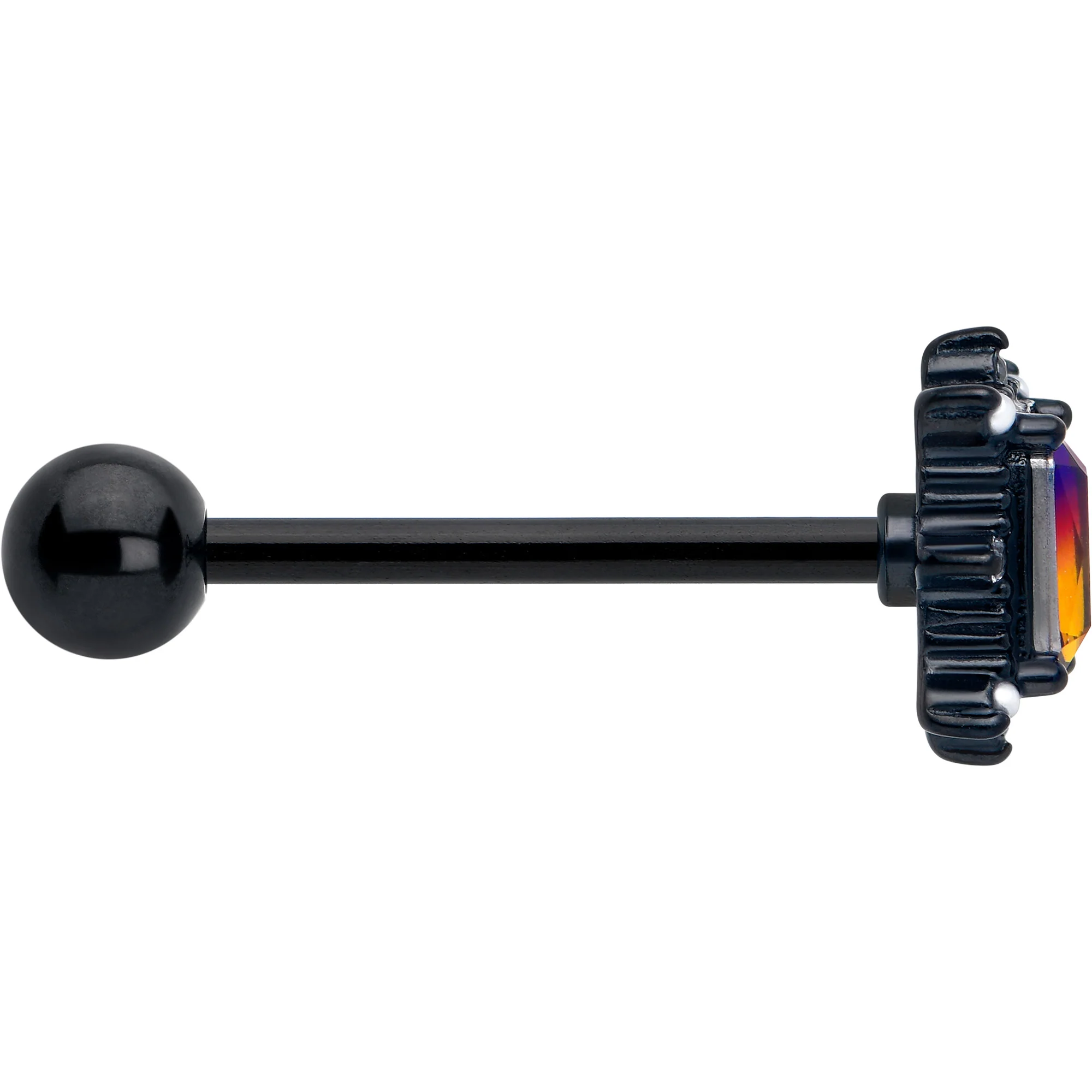 Red Tourmaline Black Star Fire Barbell Tongue Ring - Image 4