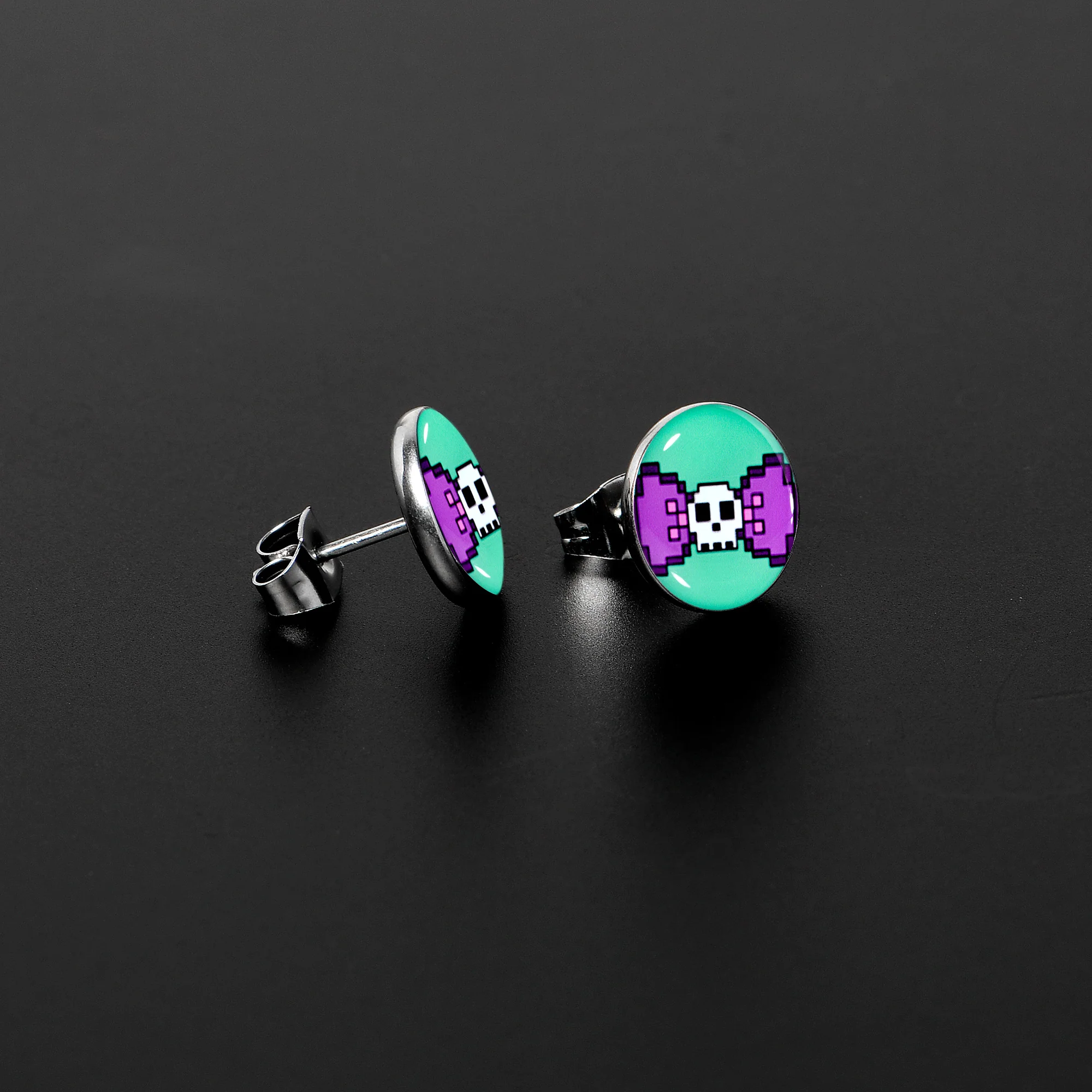 Retro Pixel Skull Stud Earrings by Onyx O - Image 3