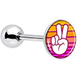 Retro Stripes Peace Sign Fingers Barbell Tongue Ring by Onyx O - Image 2