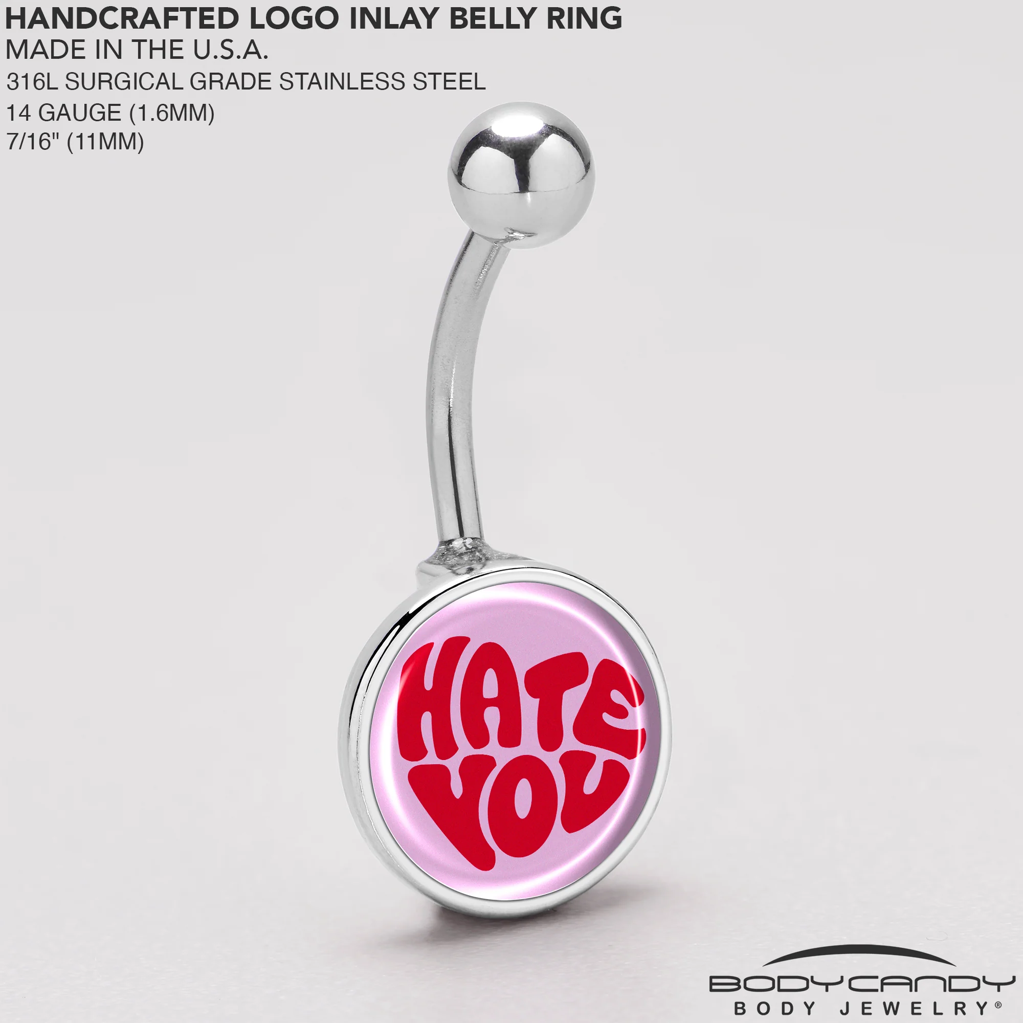 Retro Text Hate You Belly Ring by Onyx O - Image 5