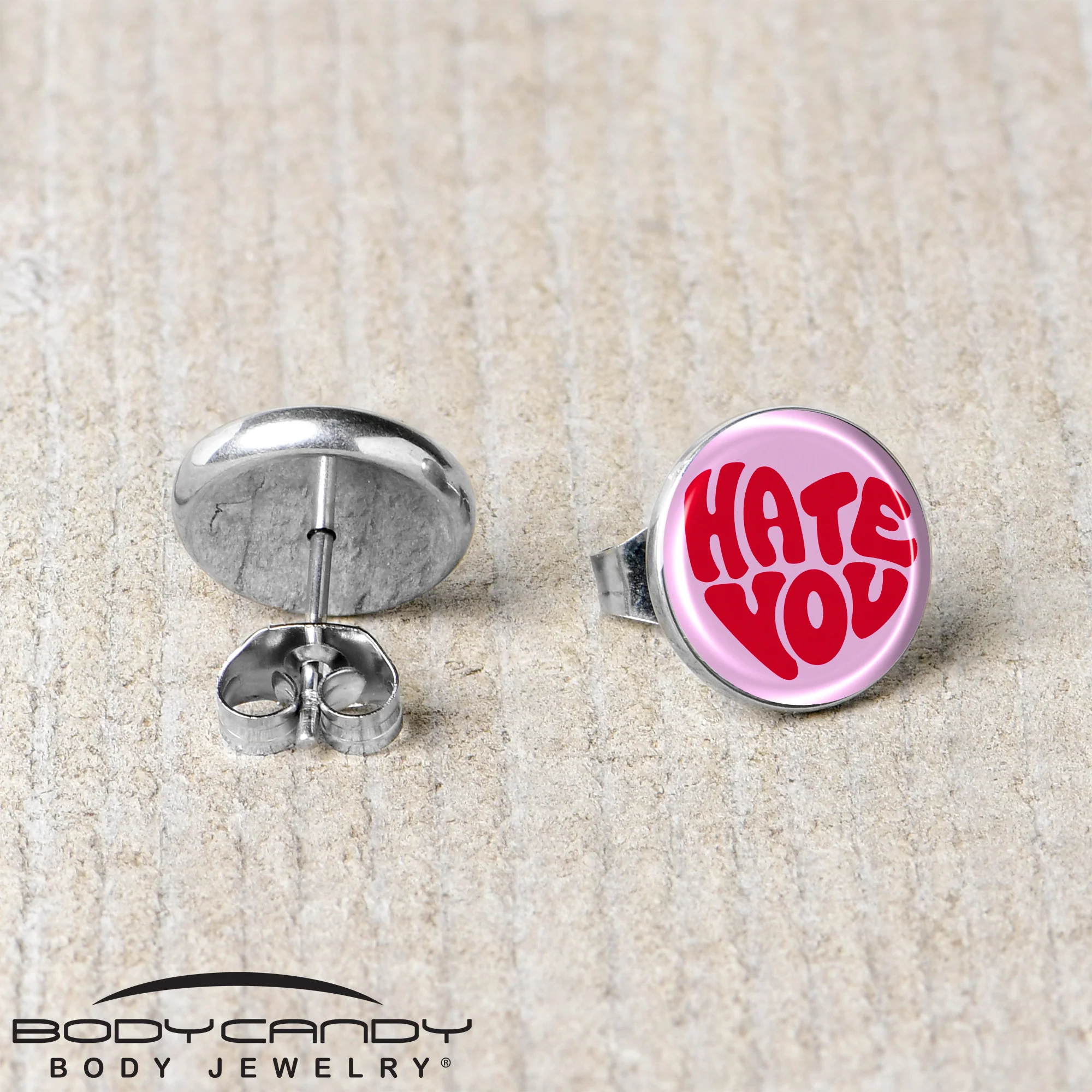 Retro Text Hate You Stud Earrings by Onyx O - Image 5