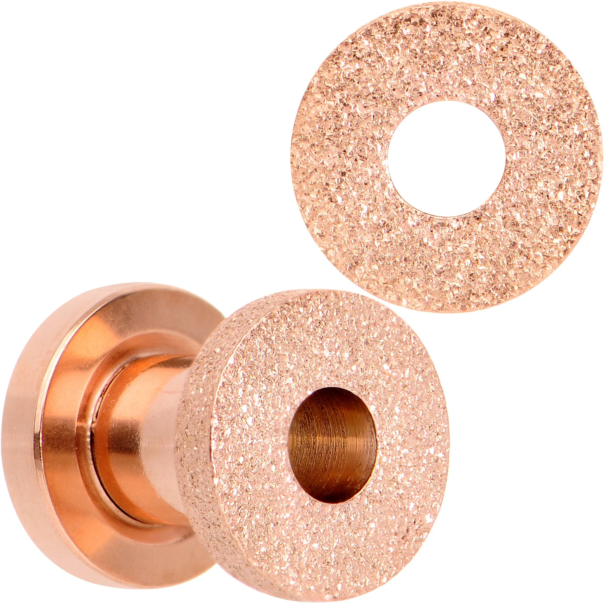 Rose Gold PVD Sandblasted Screw Fit Tunnel Plug Set 5mm to 16mm - Image 7