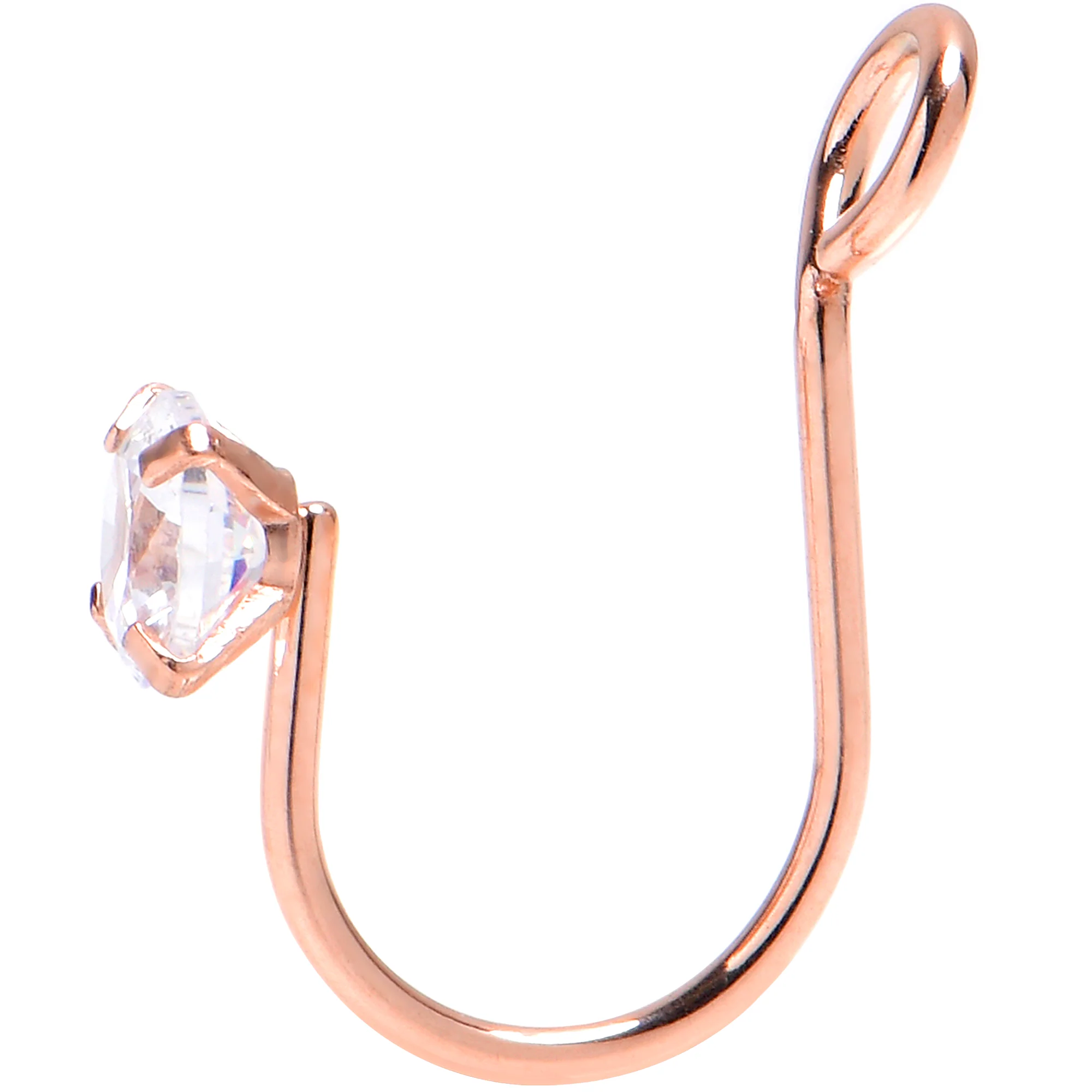 Rose Gold Stainless Steel CZ Clip on Fake Nose Ring - Image 2