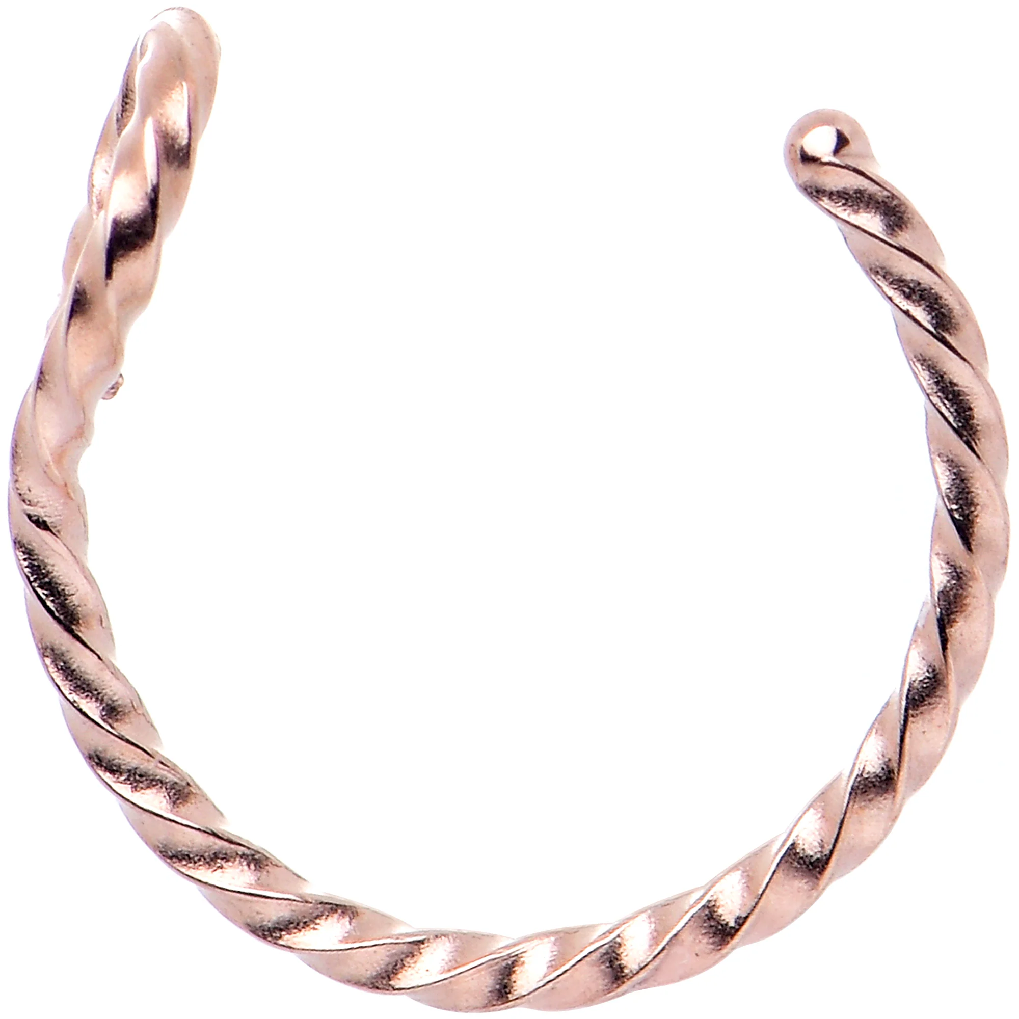 Rose Gold Tone Twisted Stainless Steel Clip on Hoop Fake Nose Ring - Image 2
