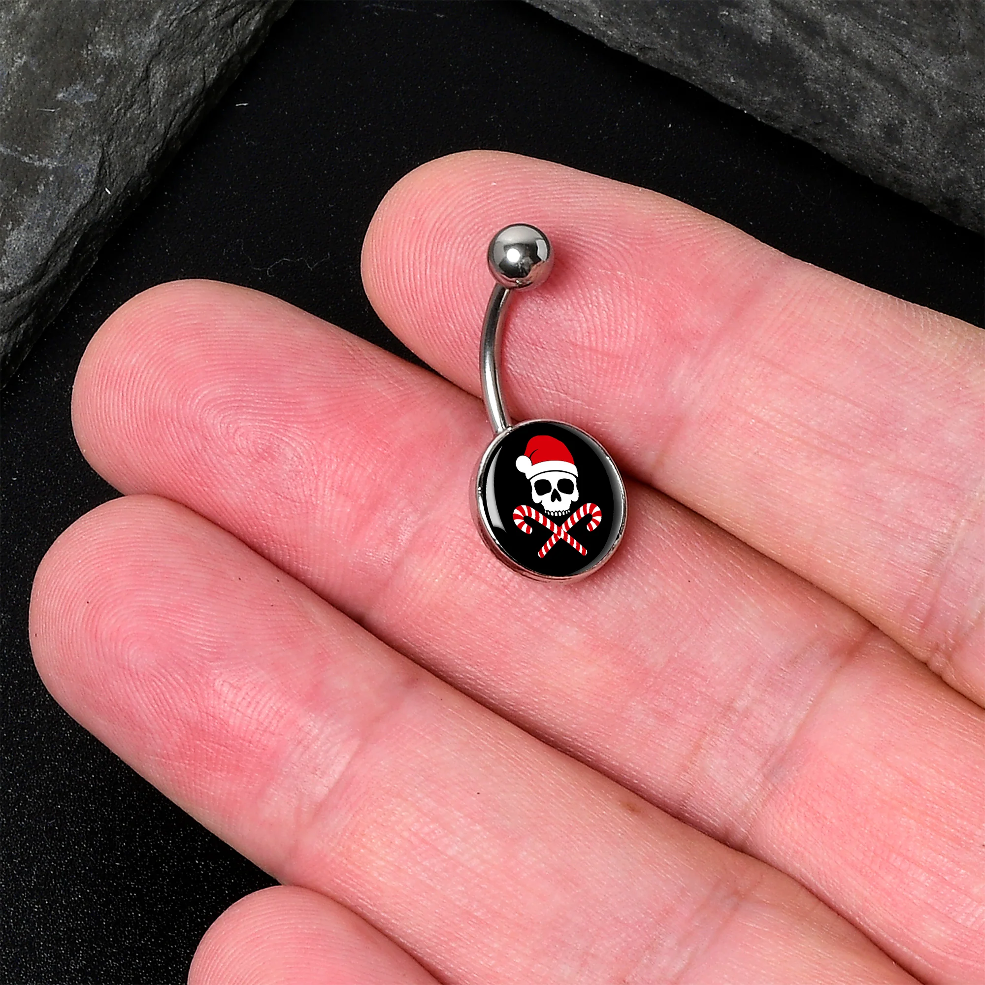 Santa Pirate Candy Cane Skull Belly Ring by Onyx O - Image 2