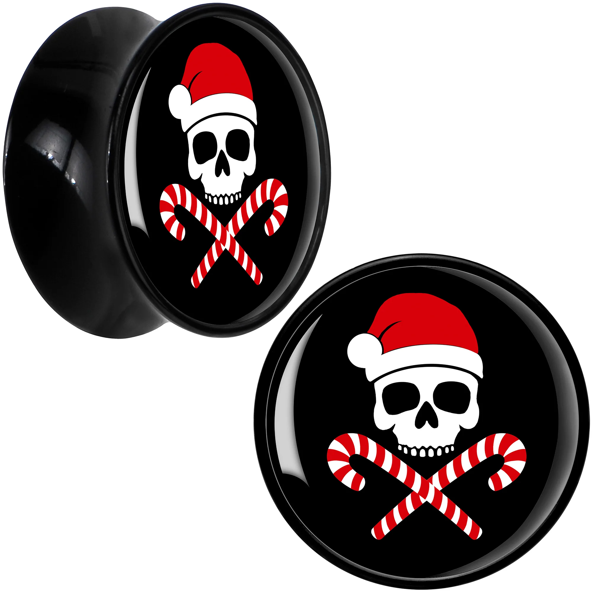 Santa Pirate Candy Cane Skull Black Acrylic Saddle Plug Set by Onyx O - Image 9