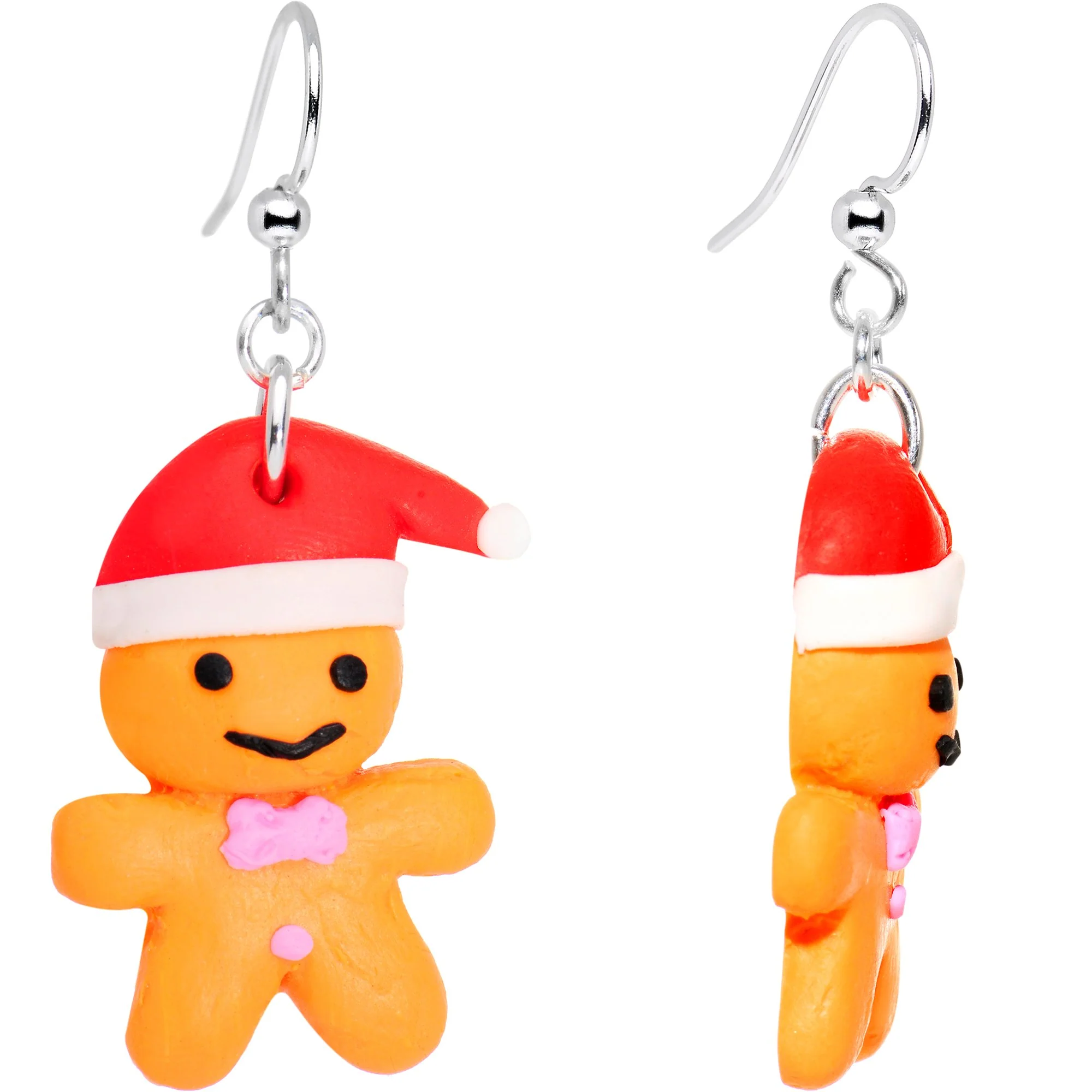 Silver Plated Holiday Gingerbread Santa Fishhook Earrings - Image 2
