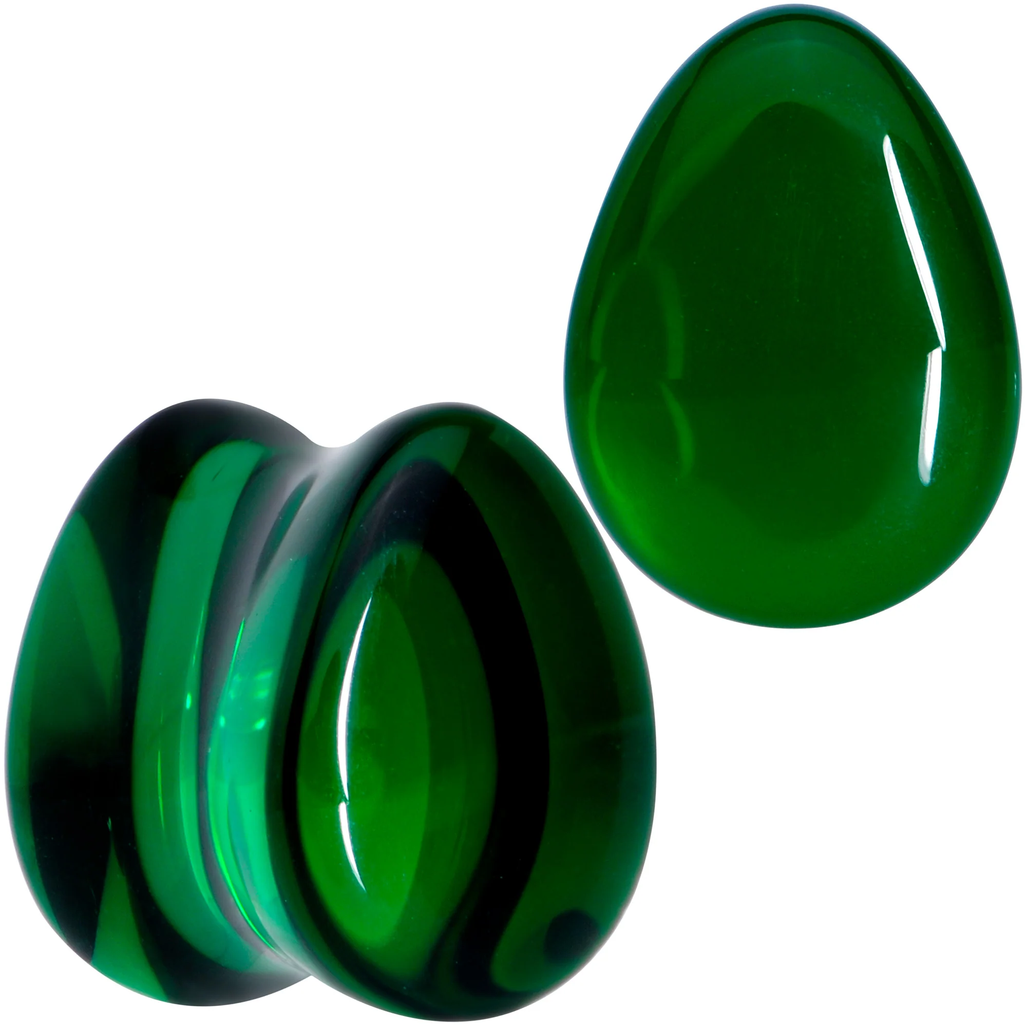 Solid Green Glass Teardrop Plug Set - Image 2