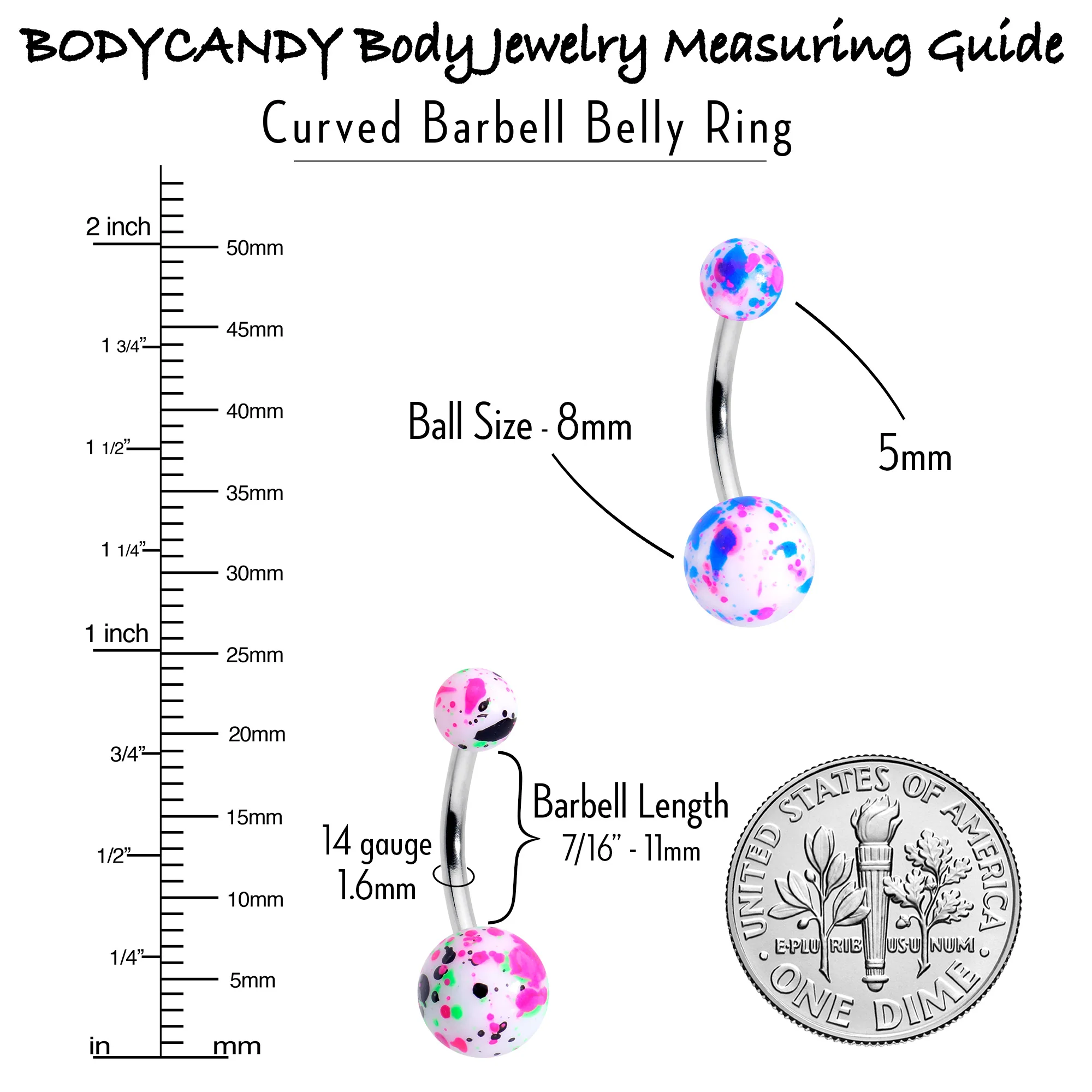 Splatter Pink Blue Purple Green Belly Ring Set of 4 - Image 6