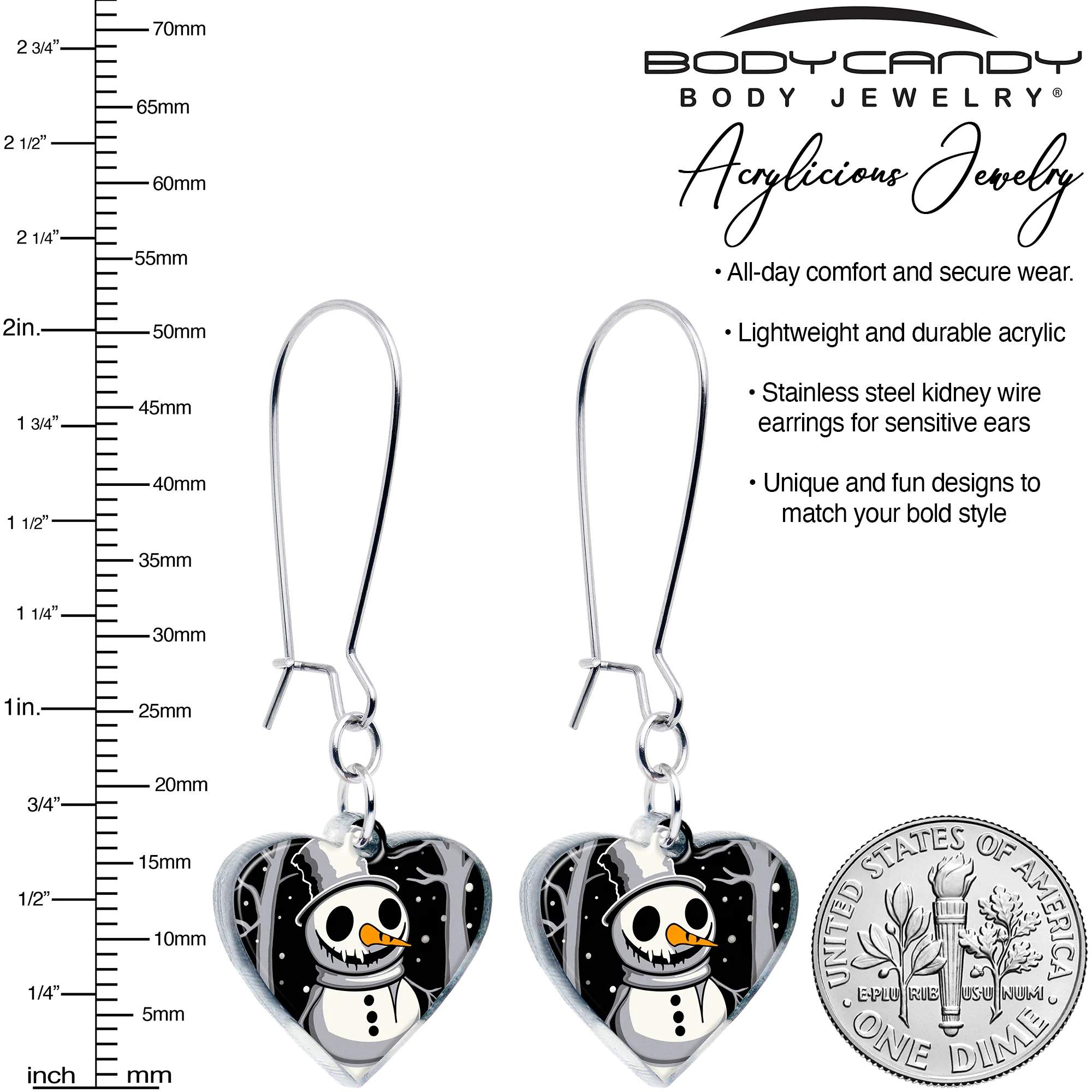 Spooky Snowman Dangle Christmas Kidney Wire Earrings by Onyx O - Image 2