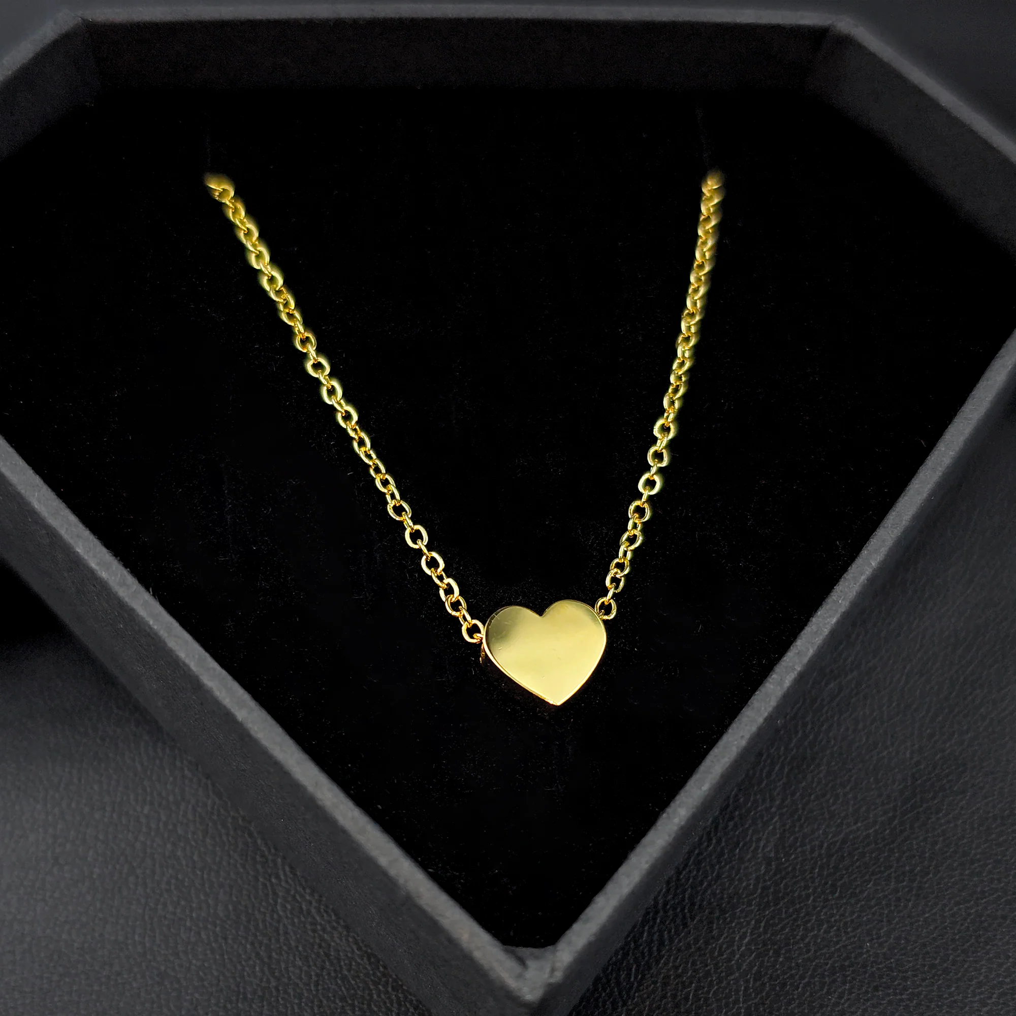 Stainless Steel Gold Tone PVD Chain Dainty Heart Pendant Necklace - Image 2