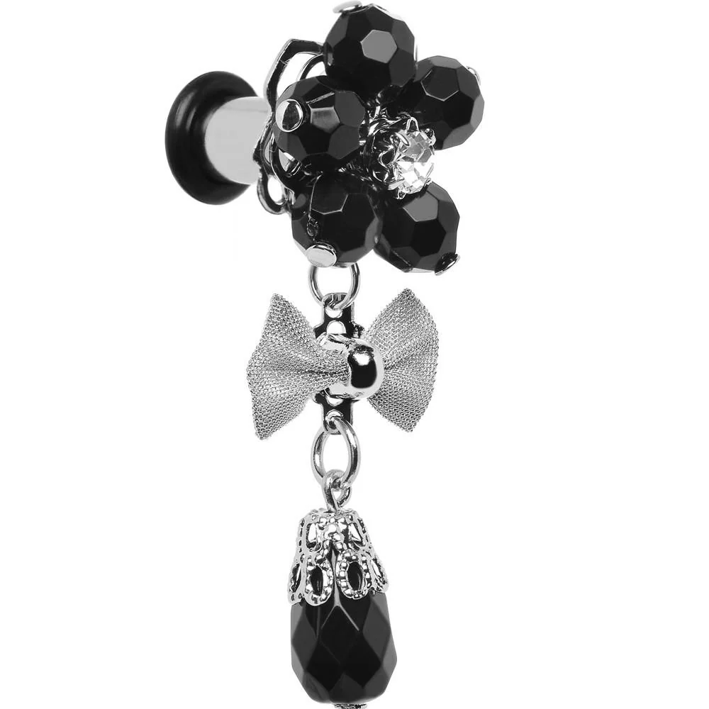 Steel Black Flower Mesh Bow Dangle Plug Sizes 5mm to 12mm - Image 7
