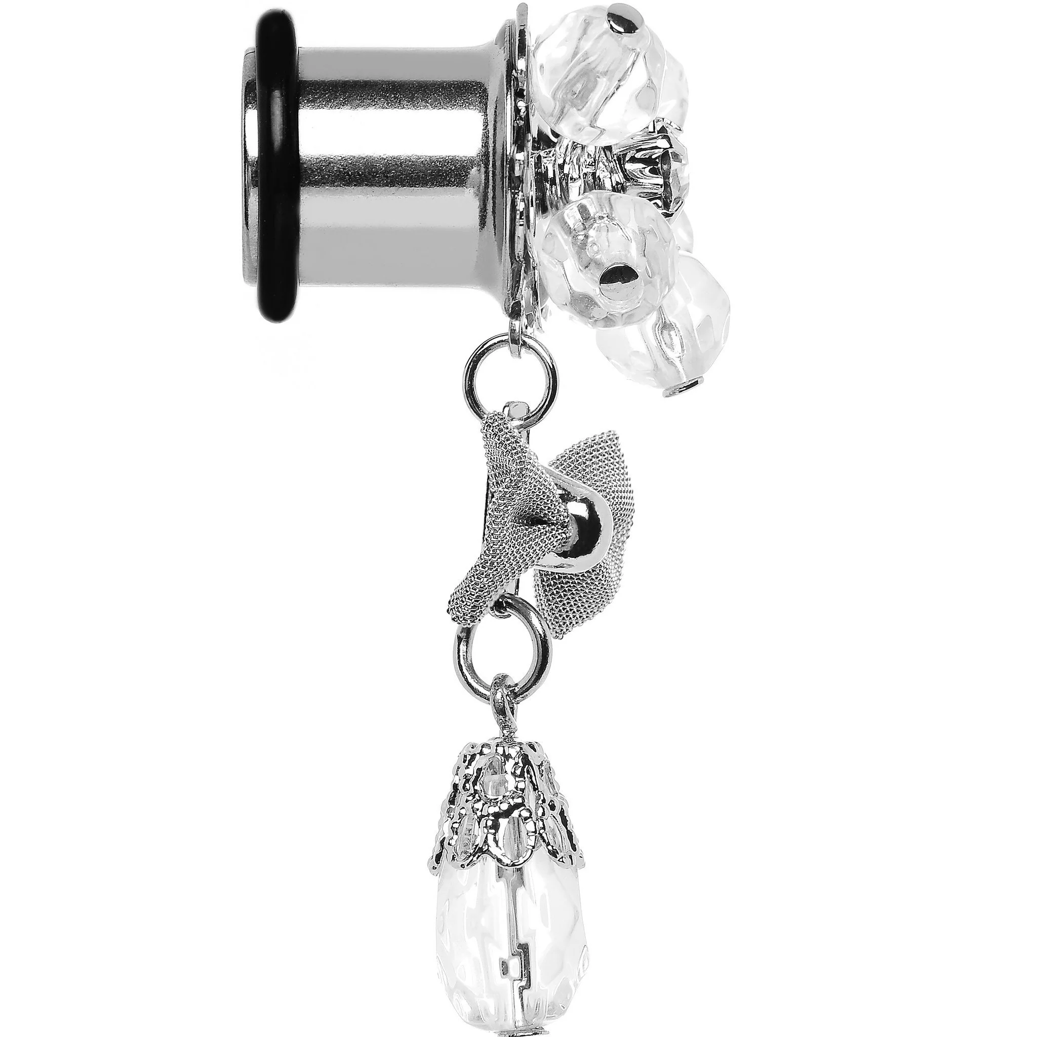 Steel Clear Flower Mesh Bow Dangle Plug Sizes 5mm to 12mm - Image 3