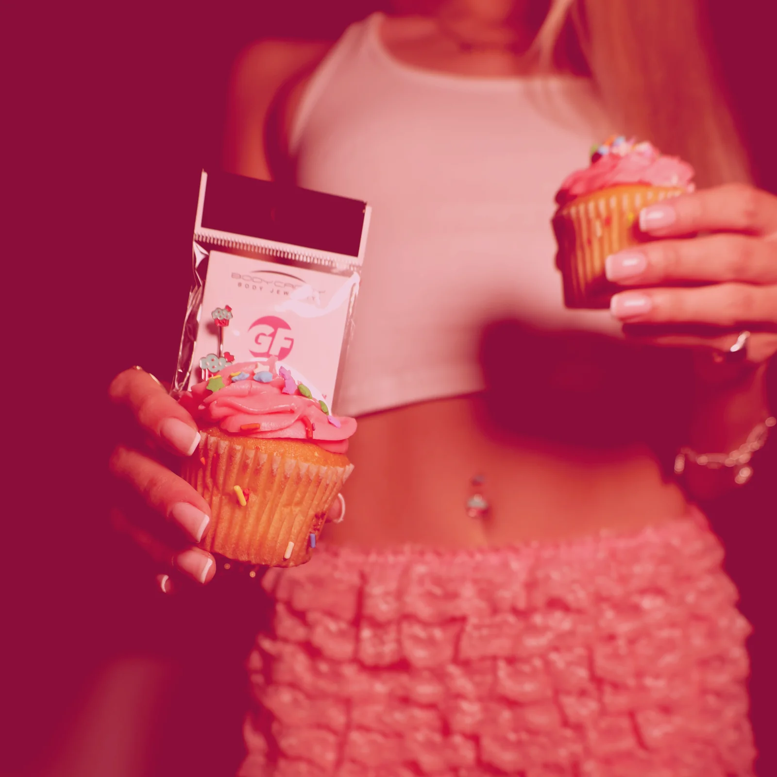 Sydney Belle Girlfriend Collection Sweet Happy Cupcake Pink Blue Double Mount Belly Ring - Image 5