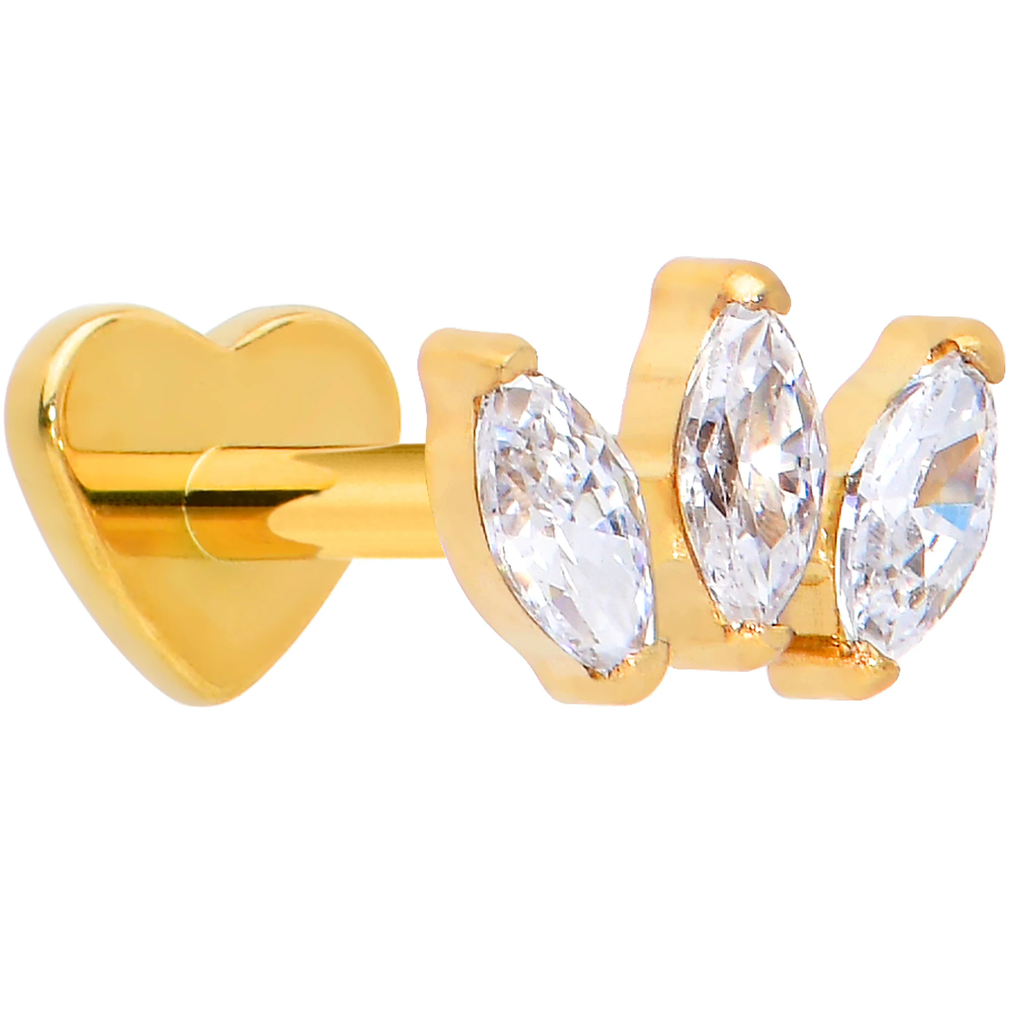 Titanium Flat Back Earring Trio Gem- 18G Threadless Reversible Heart - Image 3
