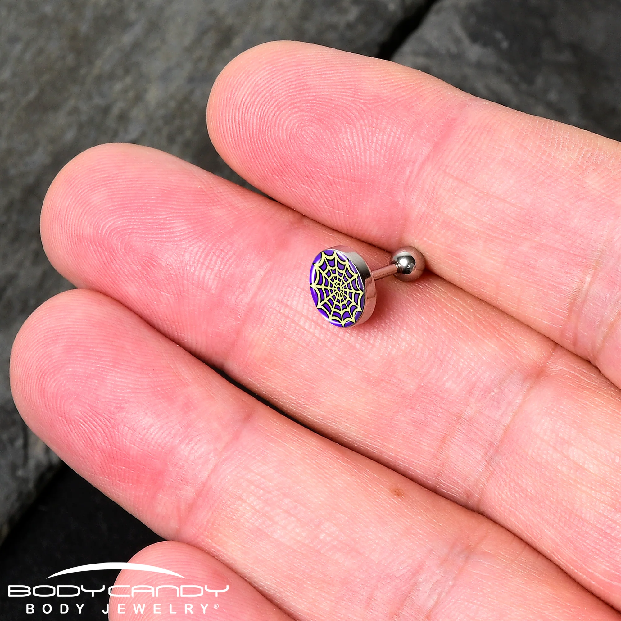 16G 1/4 Two Tone Spider Web Tragus Cartilage Earring by Onyx O - Image 2