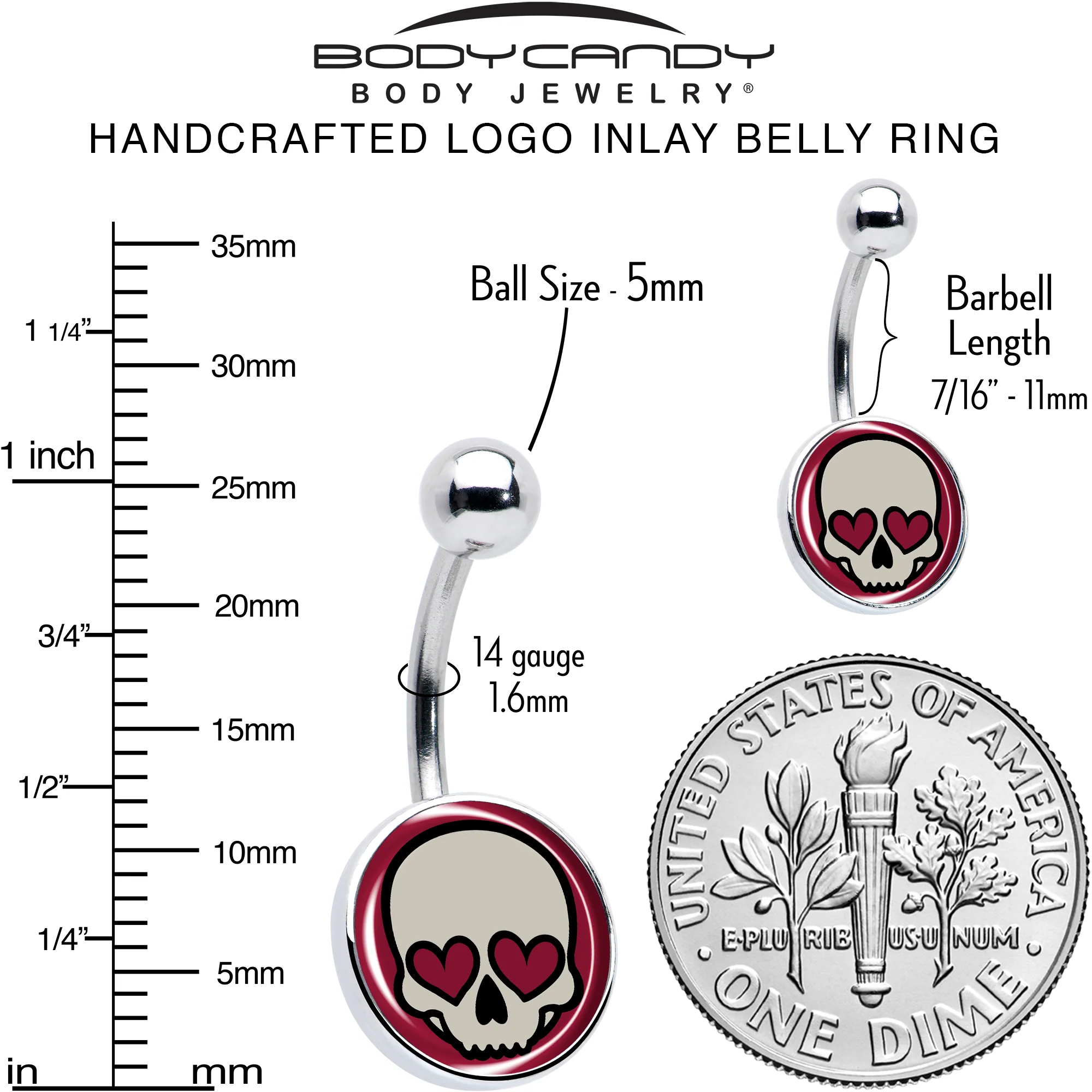 Valentine Heart Skull Belly Ring - Image 6
