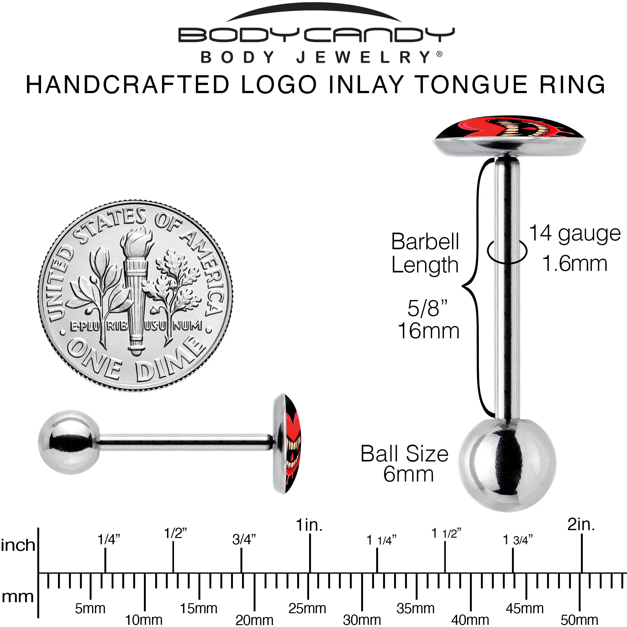 Valentine Heart Vampire Barbell Tongue Ring - Image 5