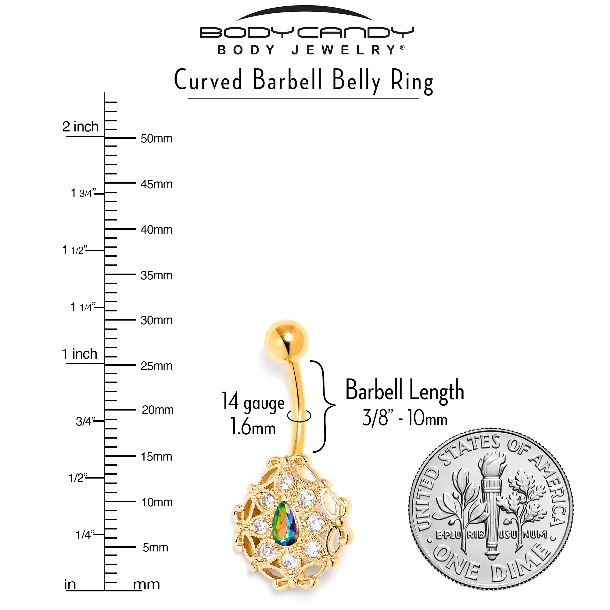 Vitrail Clear Gem Gold Tone Blossom Bloom Belly Ring - Image 3