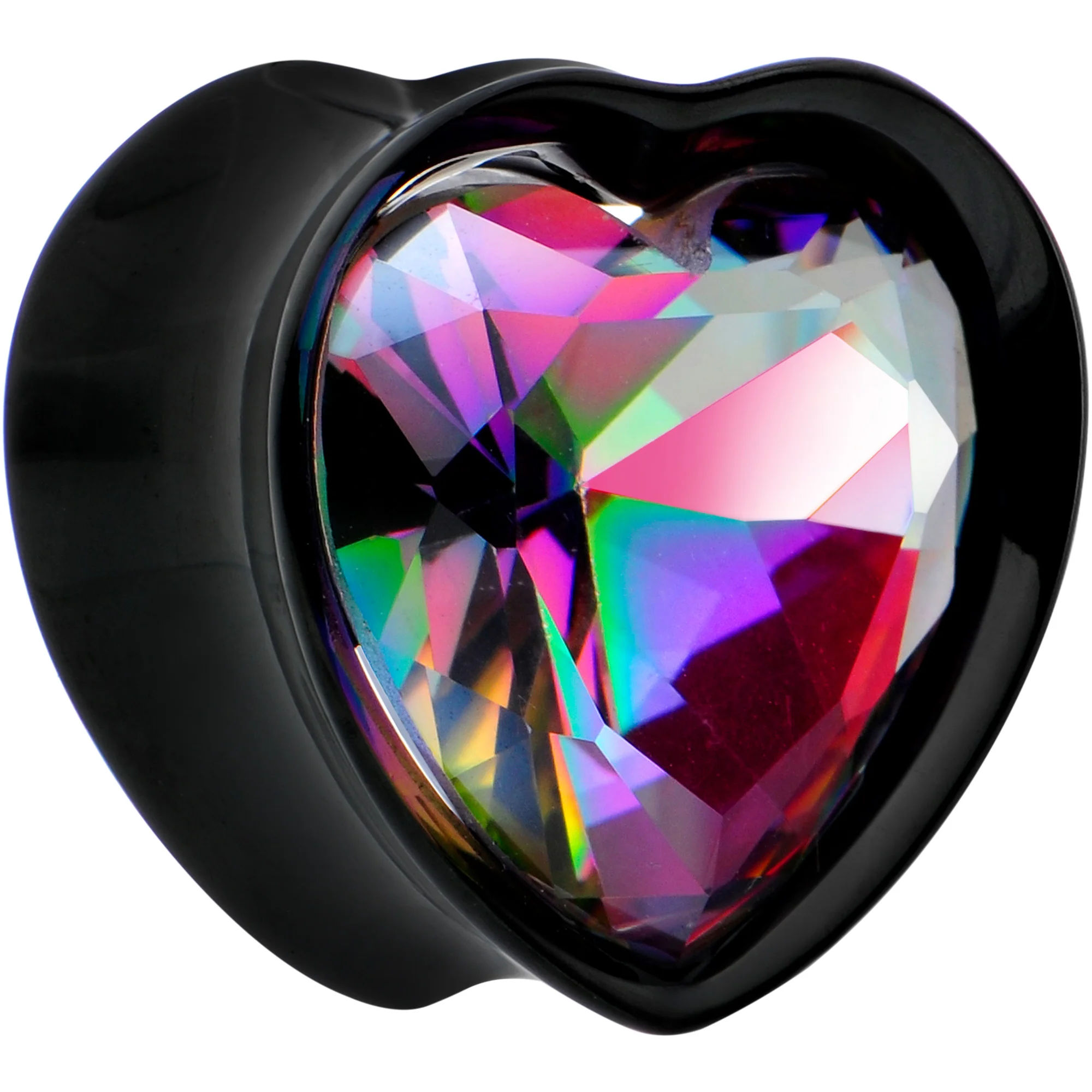 Medium Vitrail CZ Black Heart In Heart Double Flare Plug Set 8mm to 16mm - Image 3