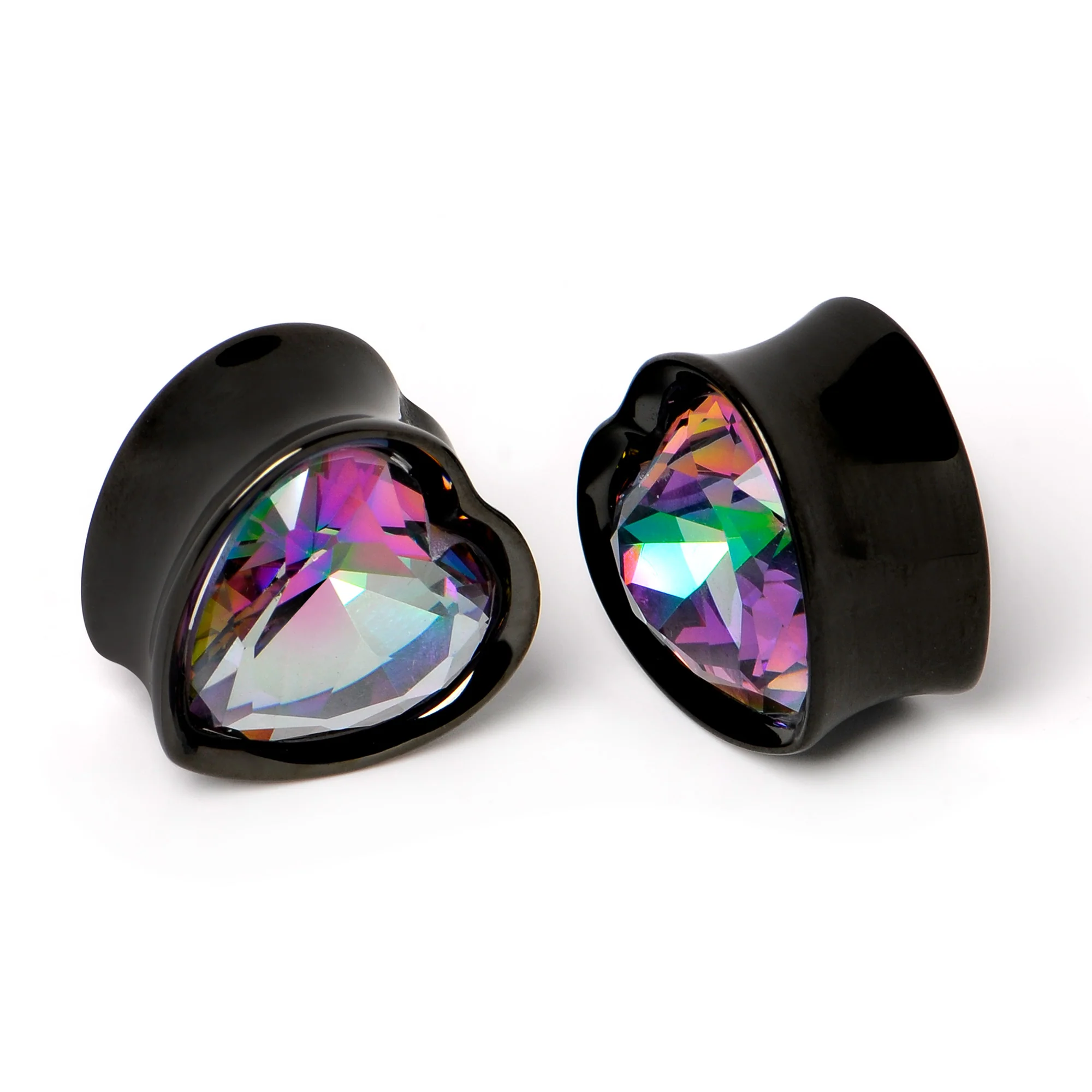 Medium Vitrail CZ Black Heart In Heart Double Flare Plug Set 8mm to 16mm - Image 6