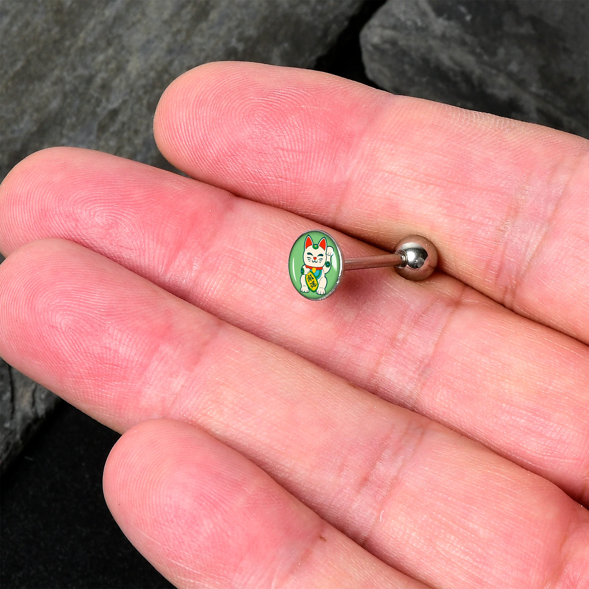 Waving Cat Barbell Tongue Ring by Onyx O - Image 2