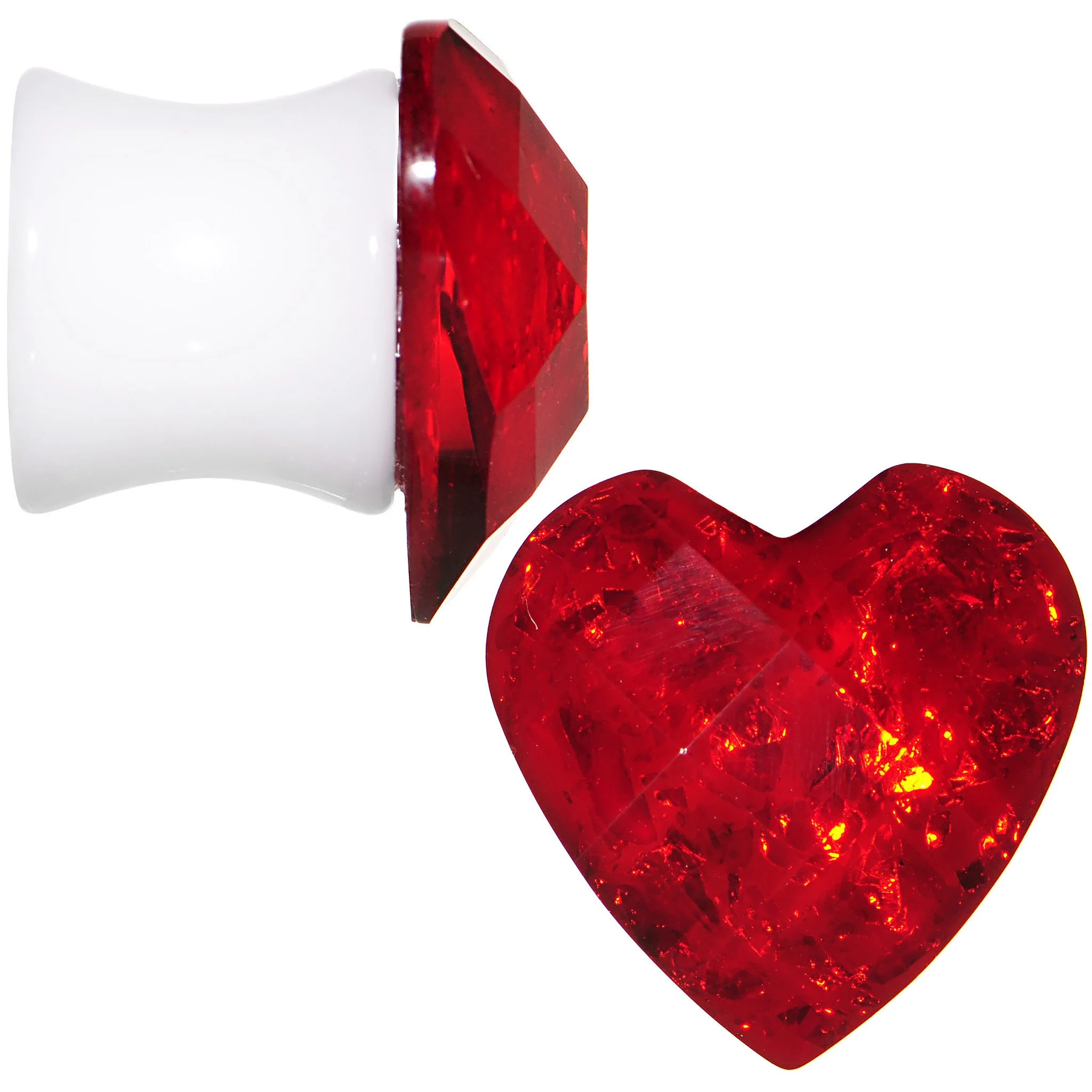 White Acrylic Red Faceted Valentine Heart Saddle Plug Set 2G to 26mm - Image 2