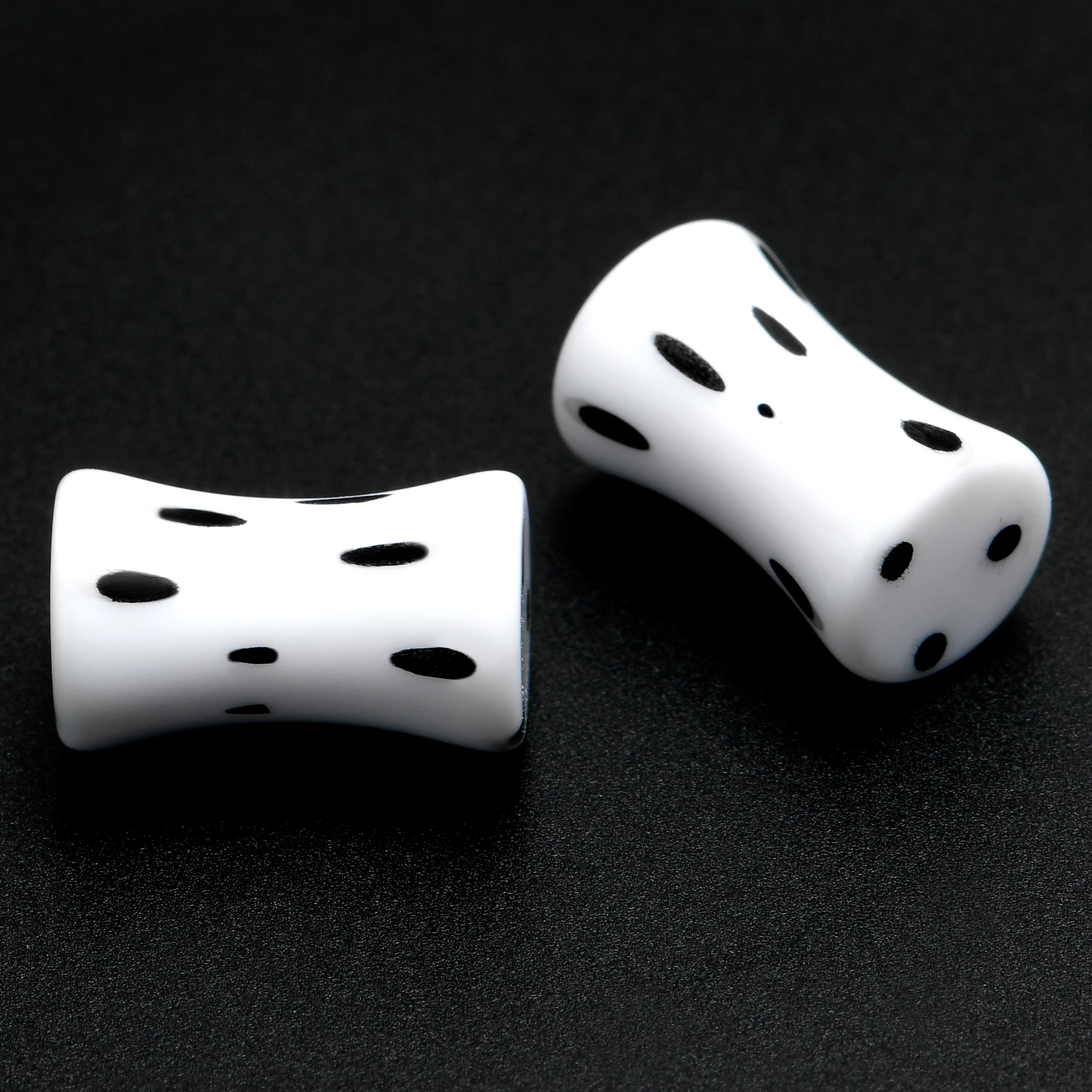 White Acrylic Retro Dots Black Double Flare Plug Set  6mm to 20mm Sizes - Image 2