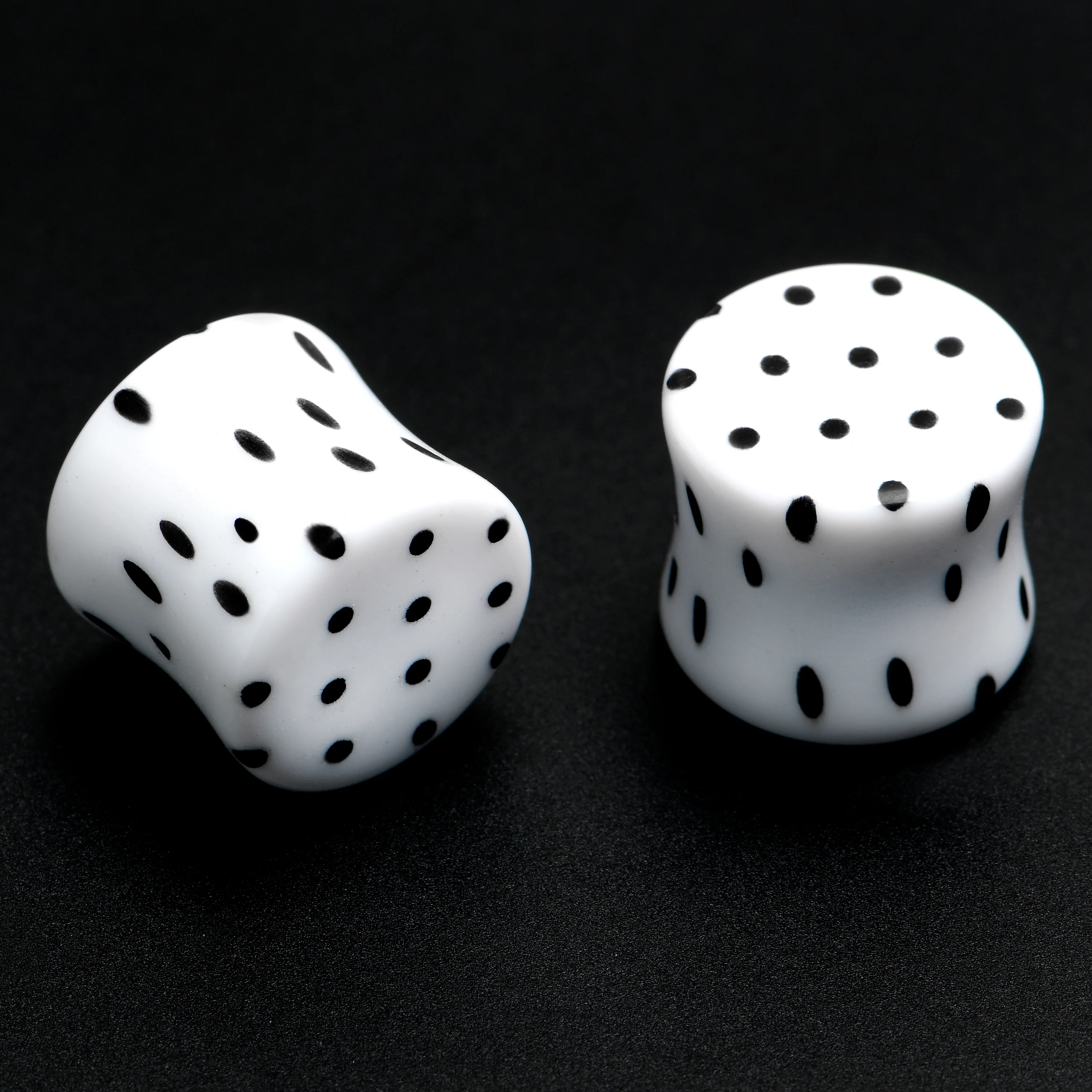 White Acrylic Retro Dots Black Double Flare Plug Set  6mm to 20mm Sizes - Image 6