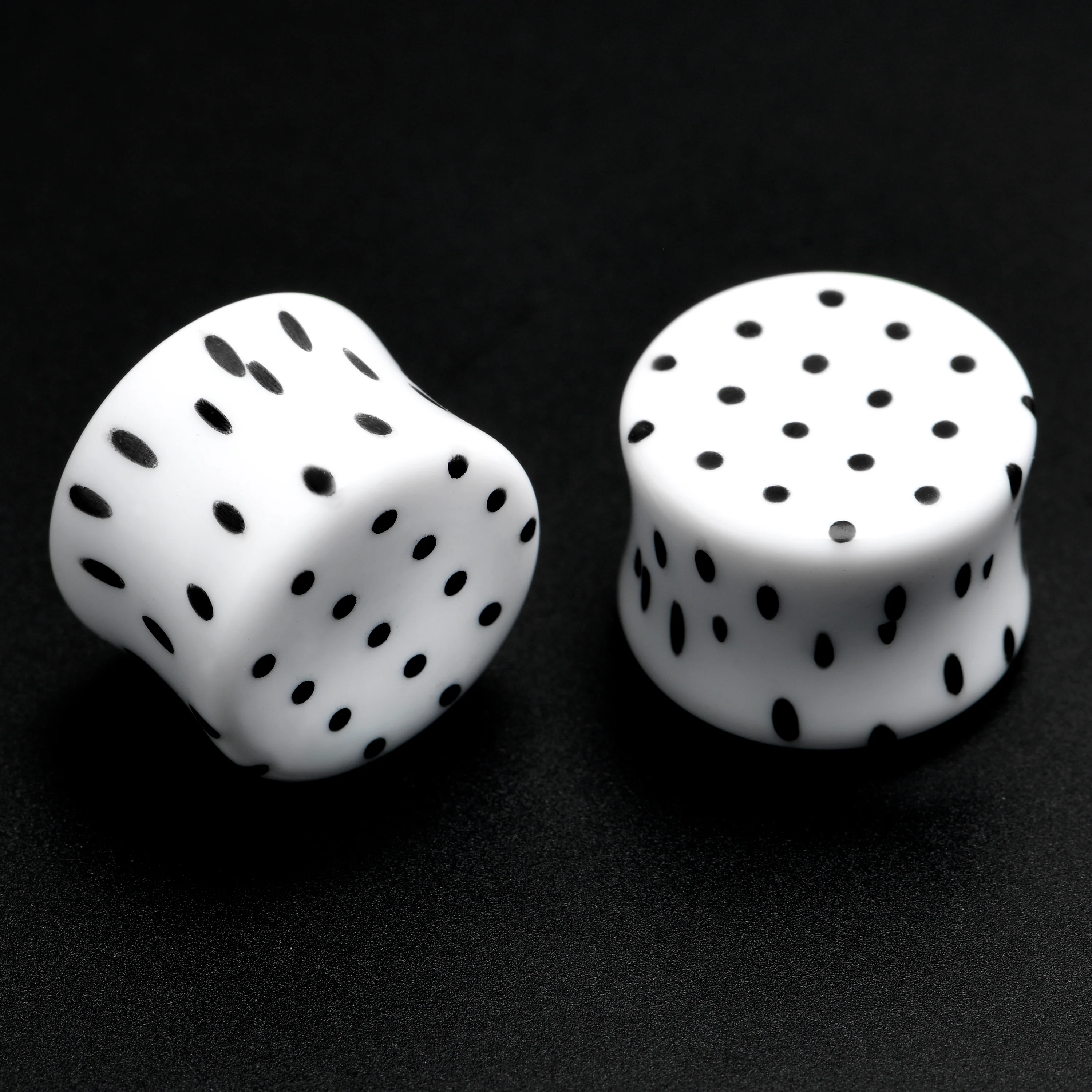 White Acrylic Retro Dots Black Double Flare Plug Set  6mm to 20mm Sizes - Image 8