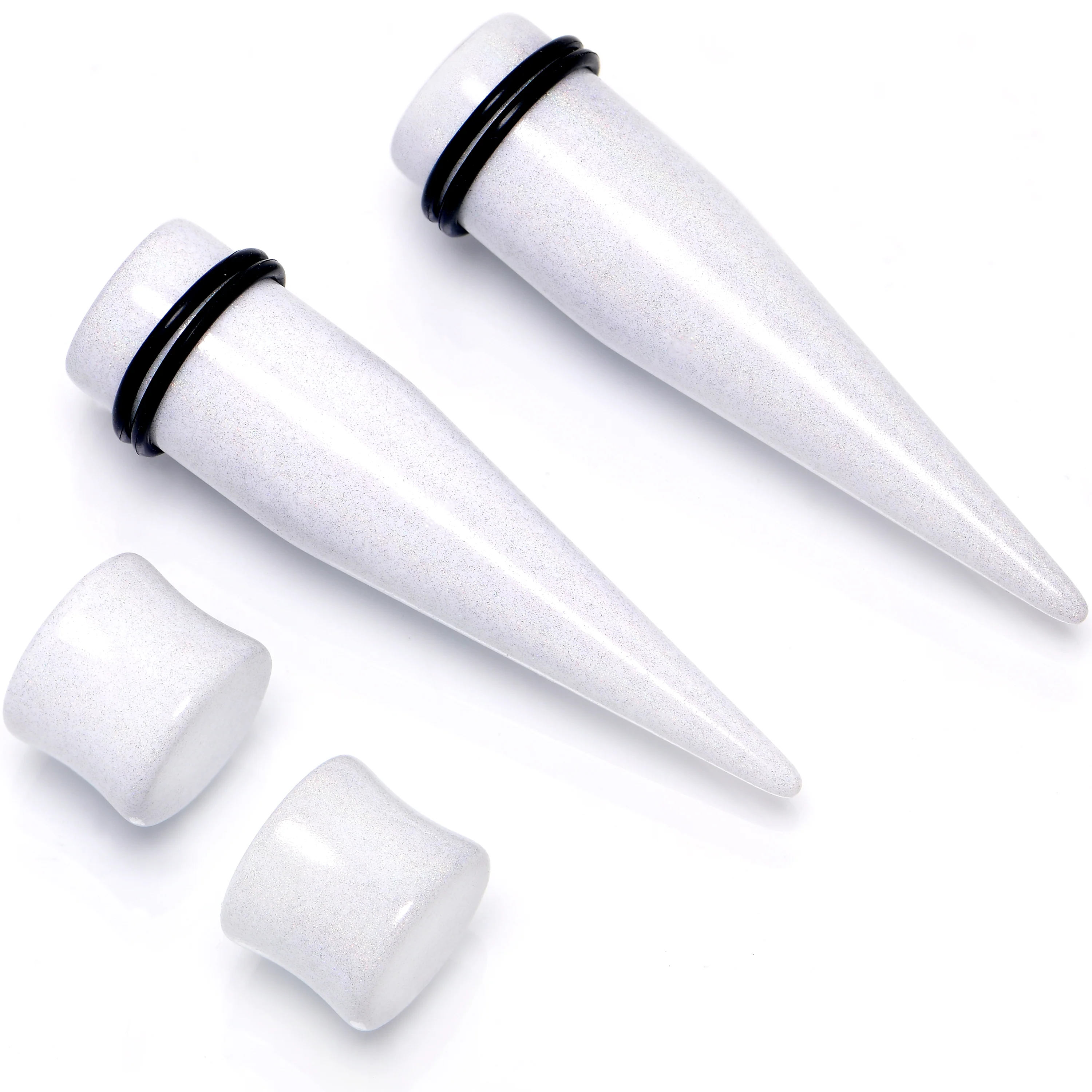 White Acrylic Shimmer Finish Taper Plug Set 6mm to 20mm Sizes - Image 7
