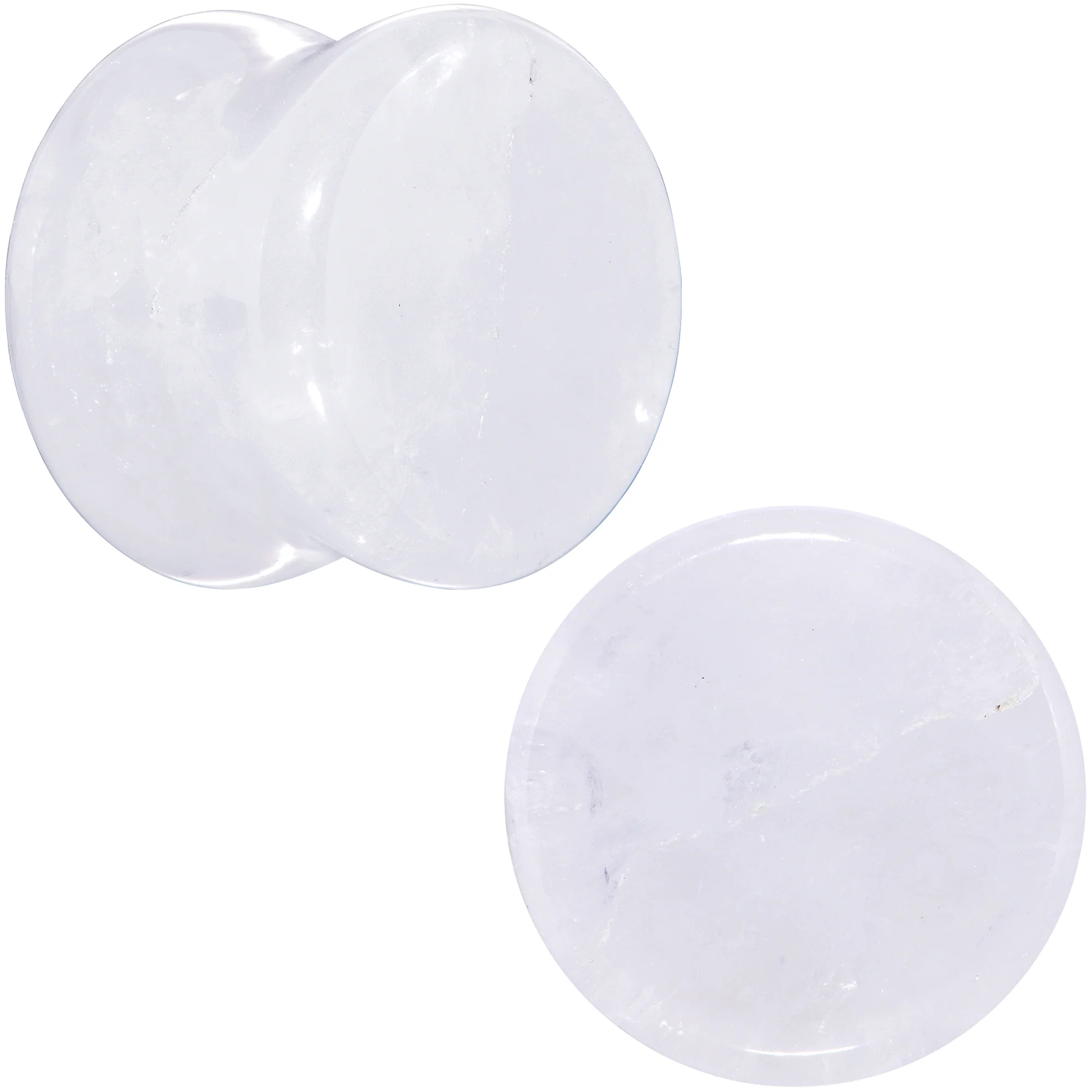 White Cloudy Quartz Double Flare Plug Set - Image 11