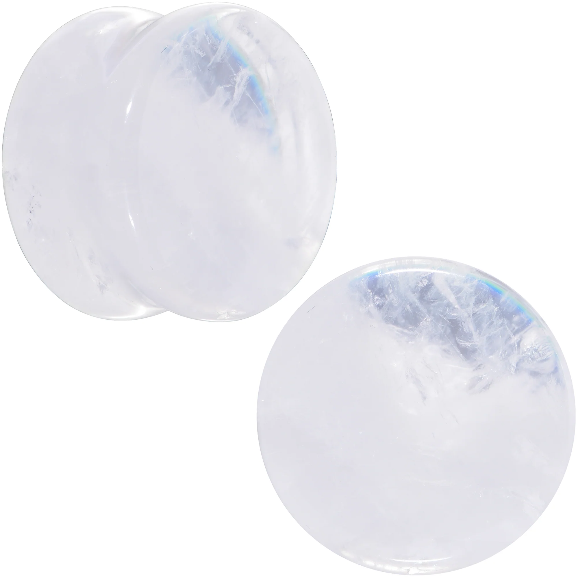 White Cloudy Quartz Double Flare Plug Set - Image 14