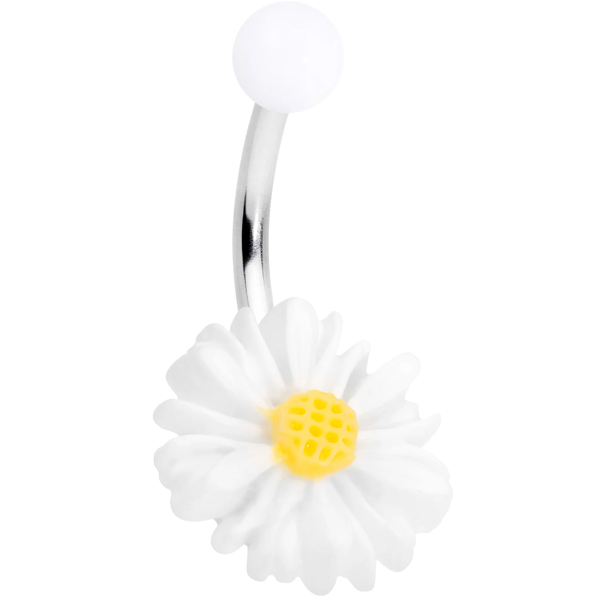White Daisy Flower Clear Glitter Acrylic Belly Ring Set of 3 - Image 3