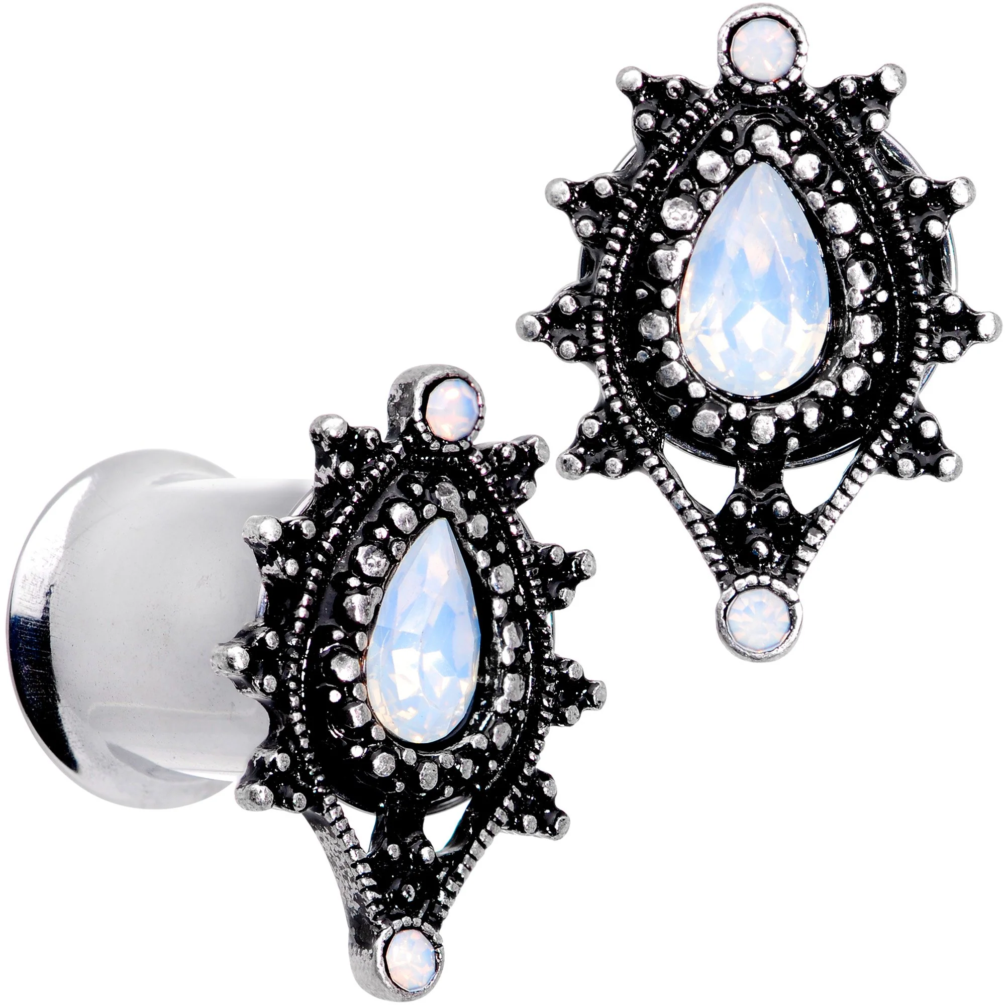 White Faux Opal Filigree Framed Double Flare Plug Set 6mm  to 12mm - Image 6